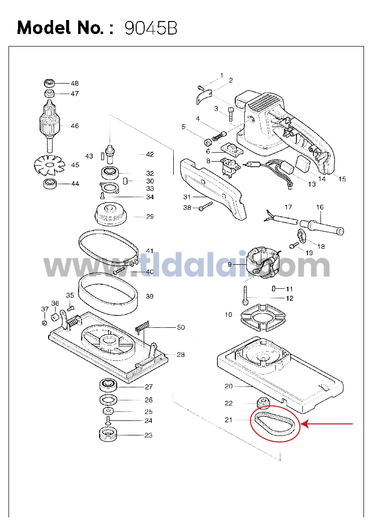 สายพาน (แท้) เครื่องขัดกระดาษทราย Makita มากีต้า รุ่น 9405N, 9045B #39 (225049-1) (อะไหล่แท้100%)