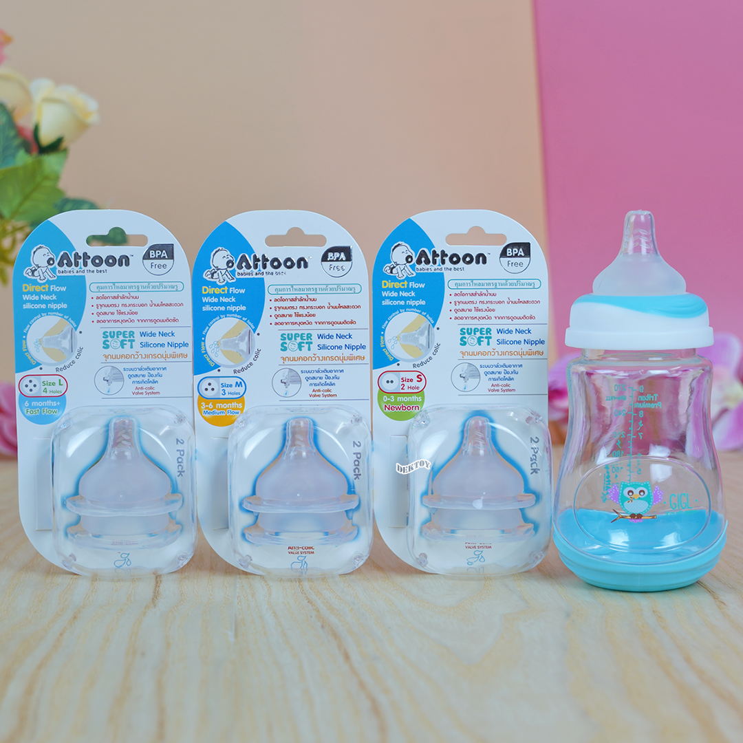 จุกนมแอทตูนนุ่มพิเศษ Attoon แอทตูน จุกนมคอกว้าง จุกนมเกรดนุ่มพิเศษ Silicone Super Soft แพ็ค2ชิ้น