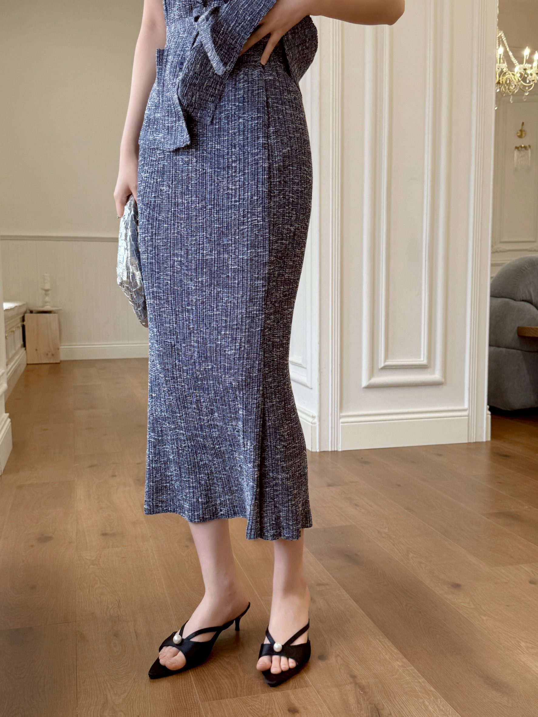 ยาว 34นิ้ว 2MUAY รุ่น GJO11275 กระโปรงอัดพลีท ผ้าKnit MERMAID METALLIC KNIT PLEATED SKIRT 9 สี FREE SIZE