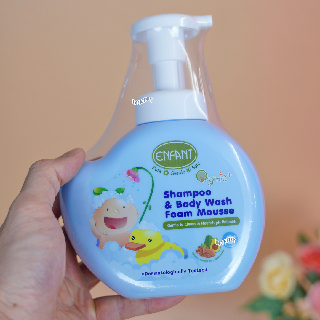 Enfant อองฟองต์ ออร์แกนิคพลัส แชมพู แอนด์ บอดี้ วอช โฟมมูส เนื้อฟองโฟมละเอียดอ่อน 400 มล. กลิ่นแป้ง