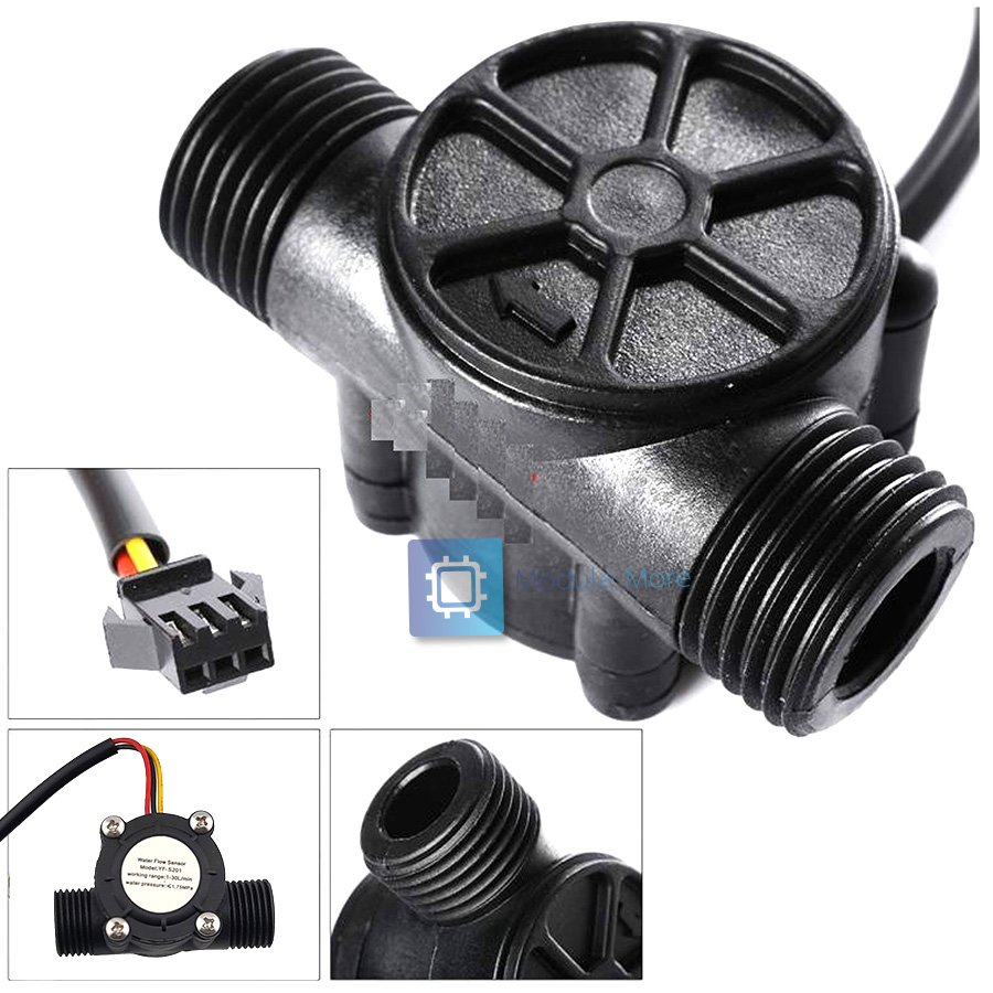 Water Flow Sensor 1-30L/min แรงดัน 1.75MPa สำหรับท่อ 1/2" (YF-S201B/YF-S201) flow meter flowmeter