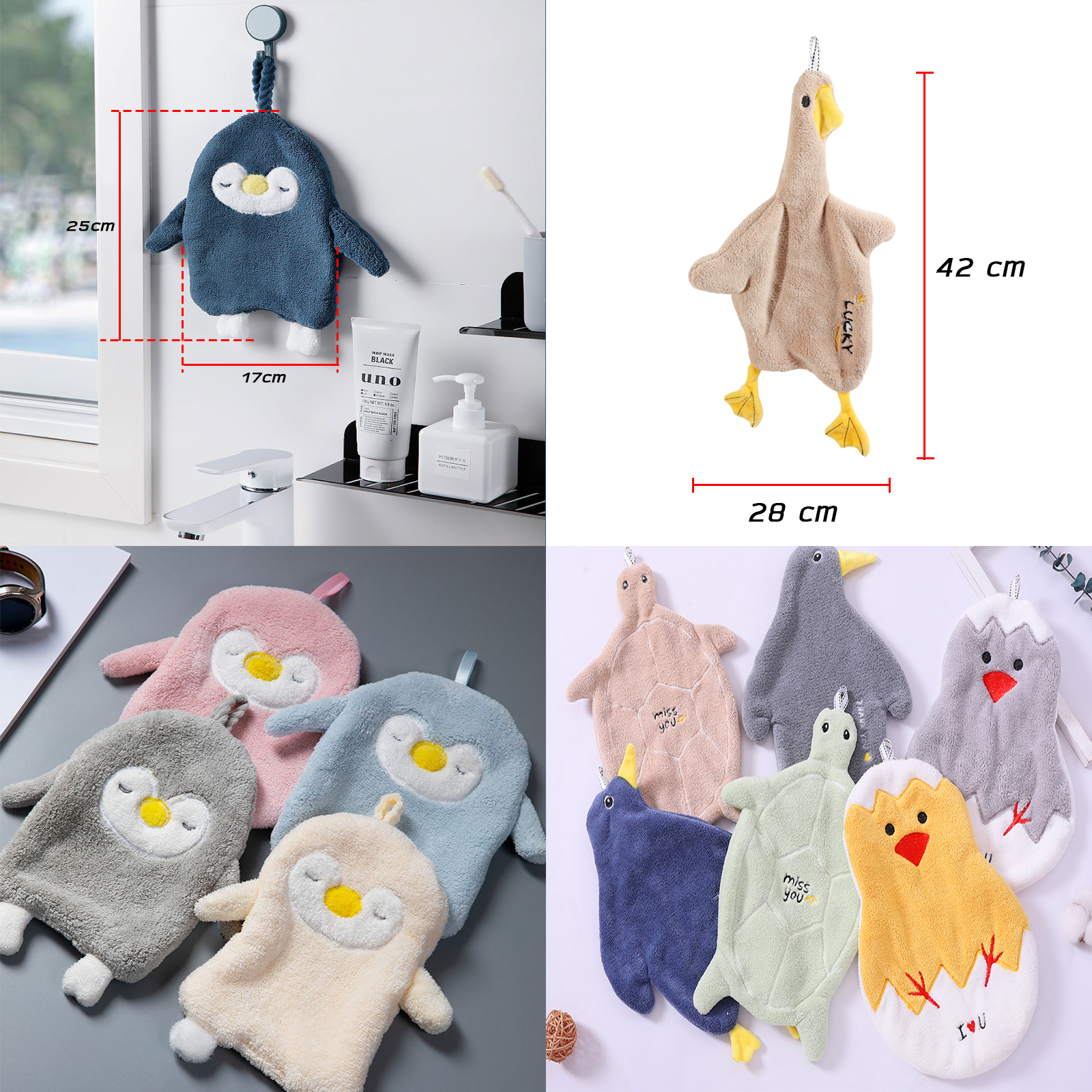 ผ้าเช็ดมือ ตัวการ์ตูน / เพนกวิน ดีไซน์น่ารัก ผ้ากำมะหยี่ ดูดซับได้ดี แห้งไว ผ้าหนานุ่ม