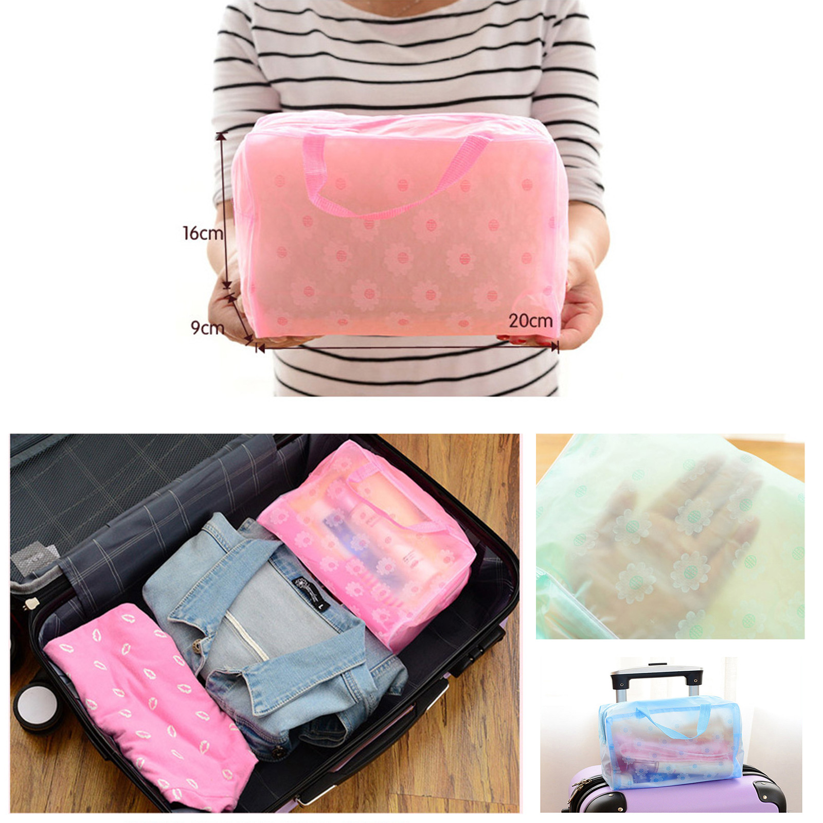 กระเป๋าเครื่องสำอาง รุ่น สี่เหลี่ยมคางหมู/ลายดอก มีซิป ผ้าไนลอน กันน้ำ กระเป๋าอเนกประสงค์ กระเป๋าใส่เครื่องสำอางผู้หญิง