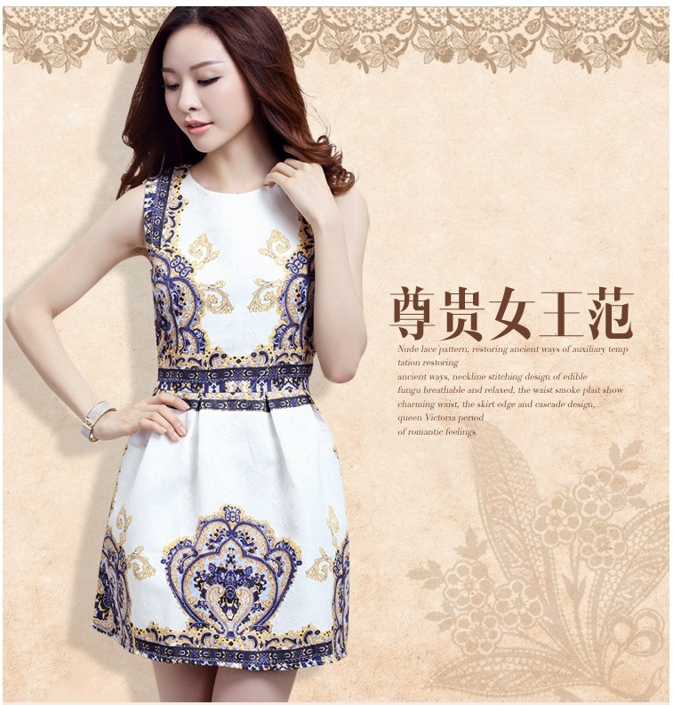 เดรสแขนกุด เอวจับจีบ ทรงพริ้นส์เซสสไตล์ยุโรป สีขาวเหลือง(ตามแบบ)ไซส์M