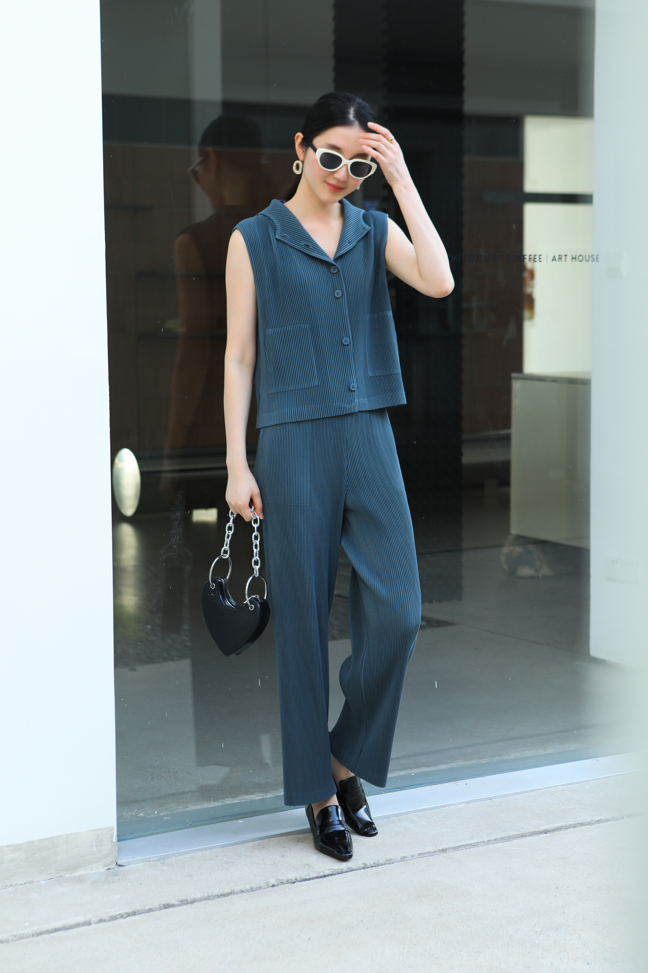 2MUAY รุ่น GJO5103-9 / GJO5151-9 เซ็ตพลีทคุณภาพ THICK SLEEVELESS HOODED TOP WITH PANT PLEATED SET 8สี FREE SIZE