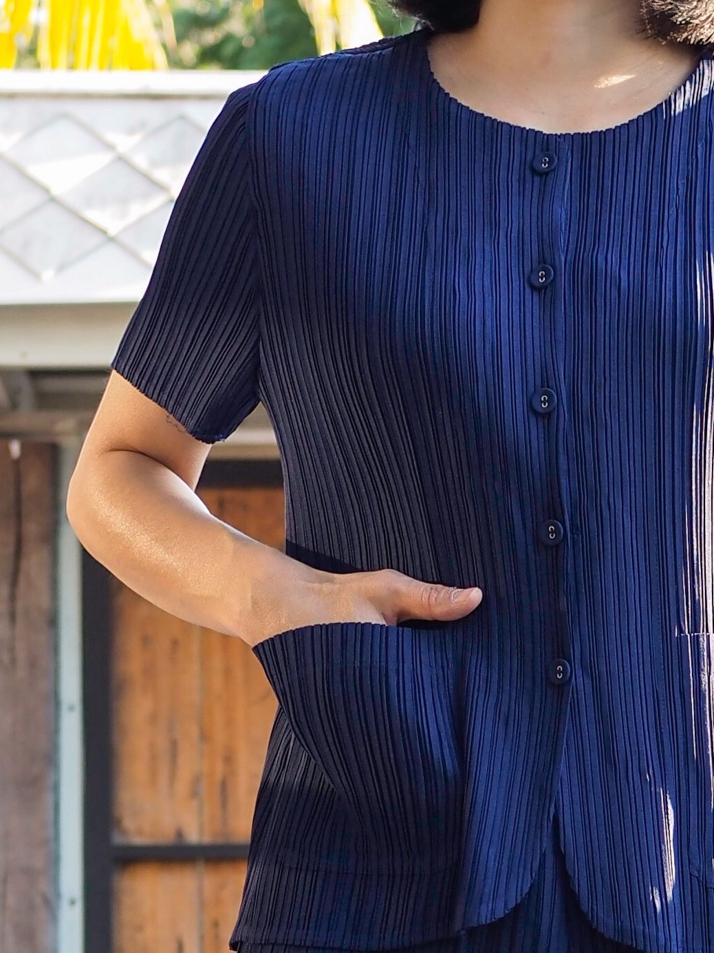 2MUAY รุ่น GJO1392P-9 เสื้อพลีทคุณภาพ SHORT SLEEVE BUTTON FRONT PLEATED TOP 10 สี FREE SIZE