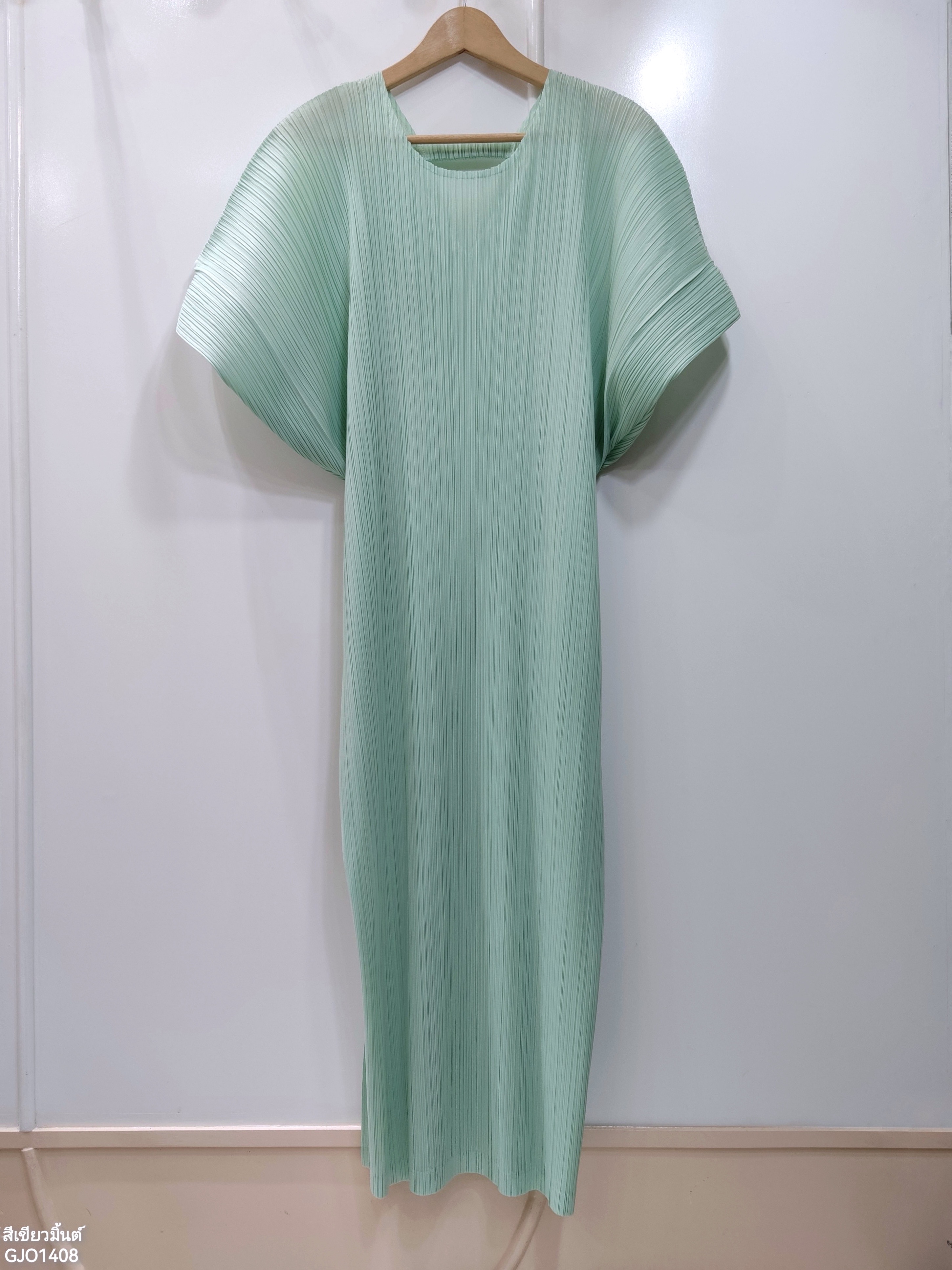 2MUAY รุ่น GJO1408 เดรสพลีทคุณภาพ SHORT SLEEVE V NECK PLEATED DRESS 10 สี FREE SIZE