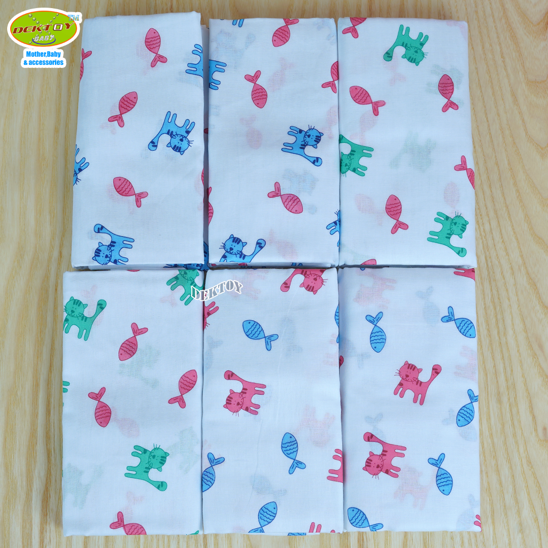 Gold Baby ผ้าอ้อมสาลู 2 ชั้นเกรดA ลายแมว 12 ผืน