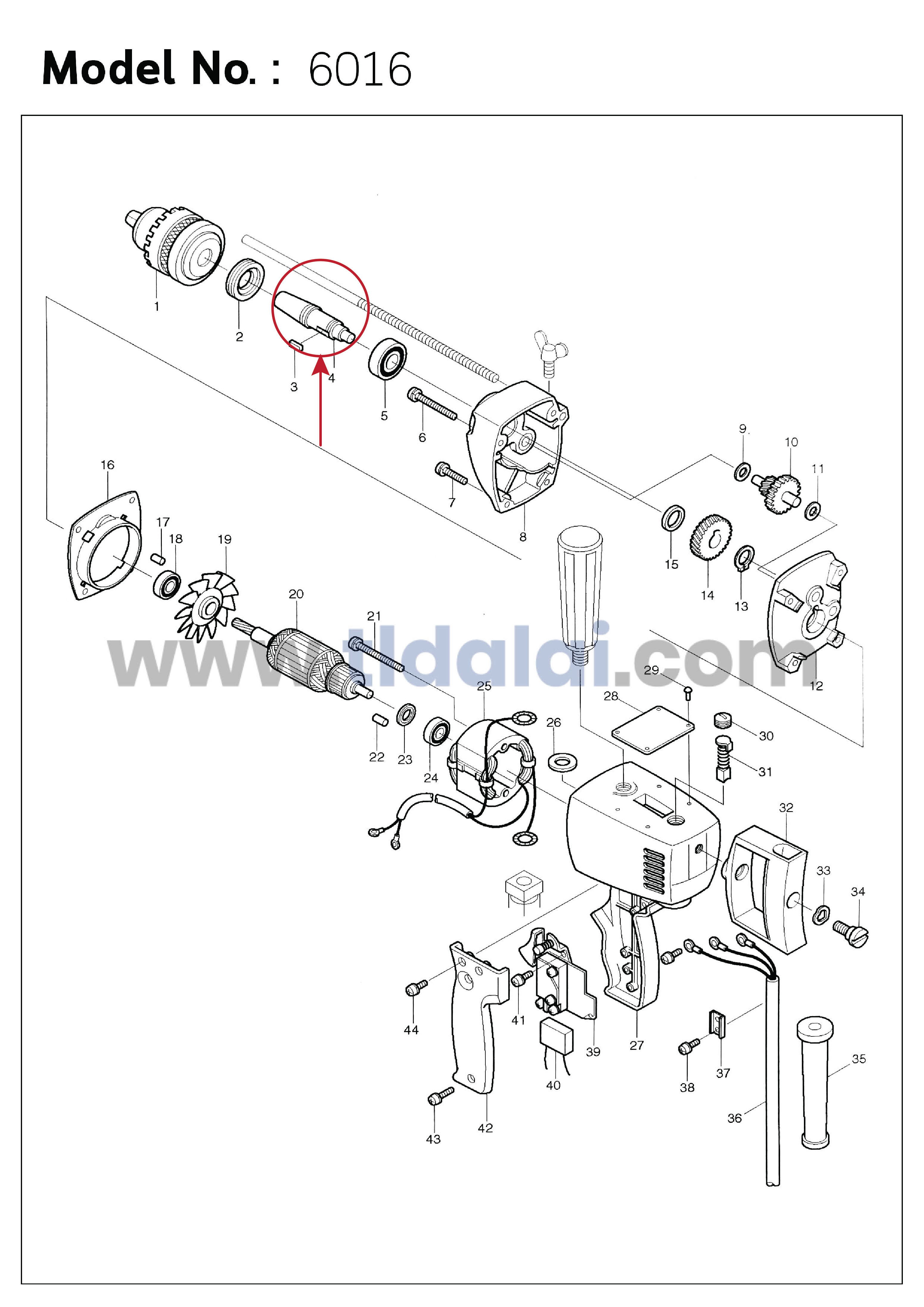 แกนเฟือง (แท้) สว่าน Makita มากีต้า รุ่น 6016 #4 (325085-8) (อะไหล่แท้ 100%)