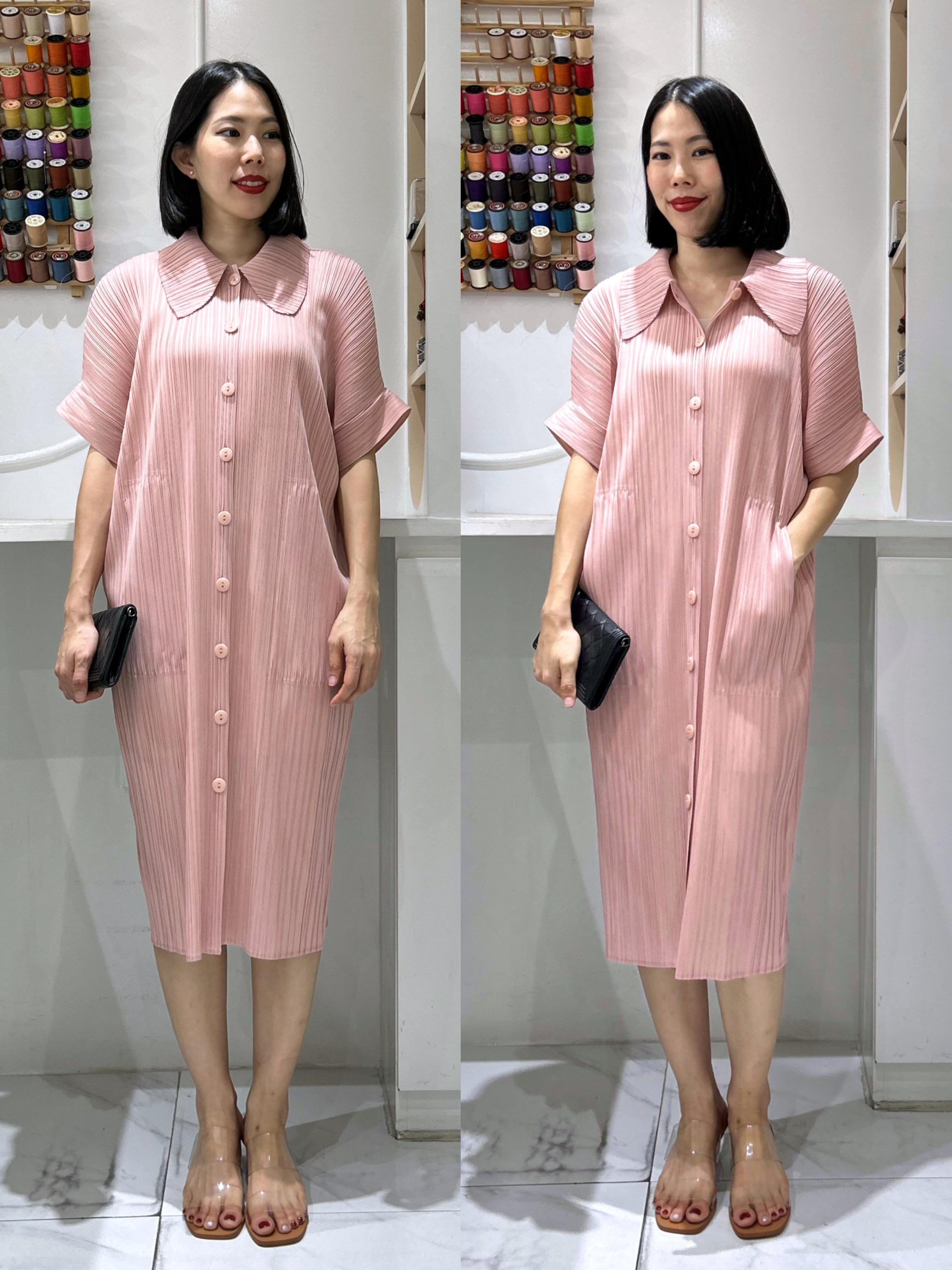 2MUAY รุ่น GJO2087 COLLAR BUTTON FRONT PLEAT DRESS เดรสอัดพลีทงานคุณภาพ 9สี FREE SIZE