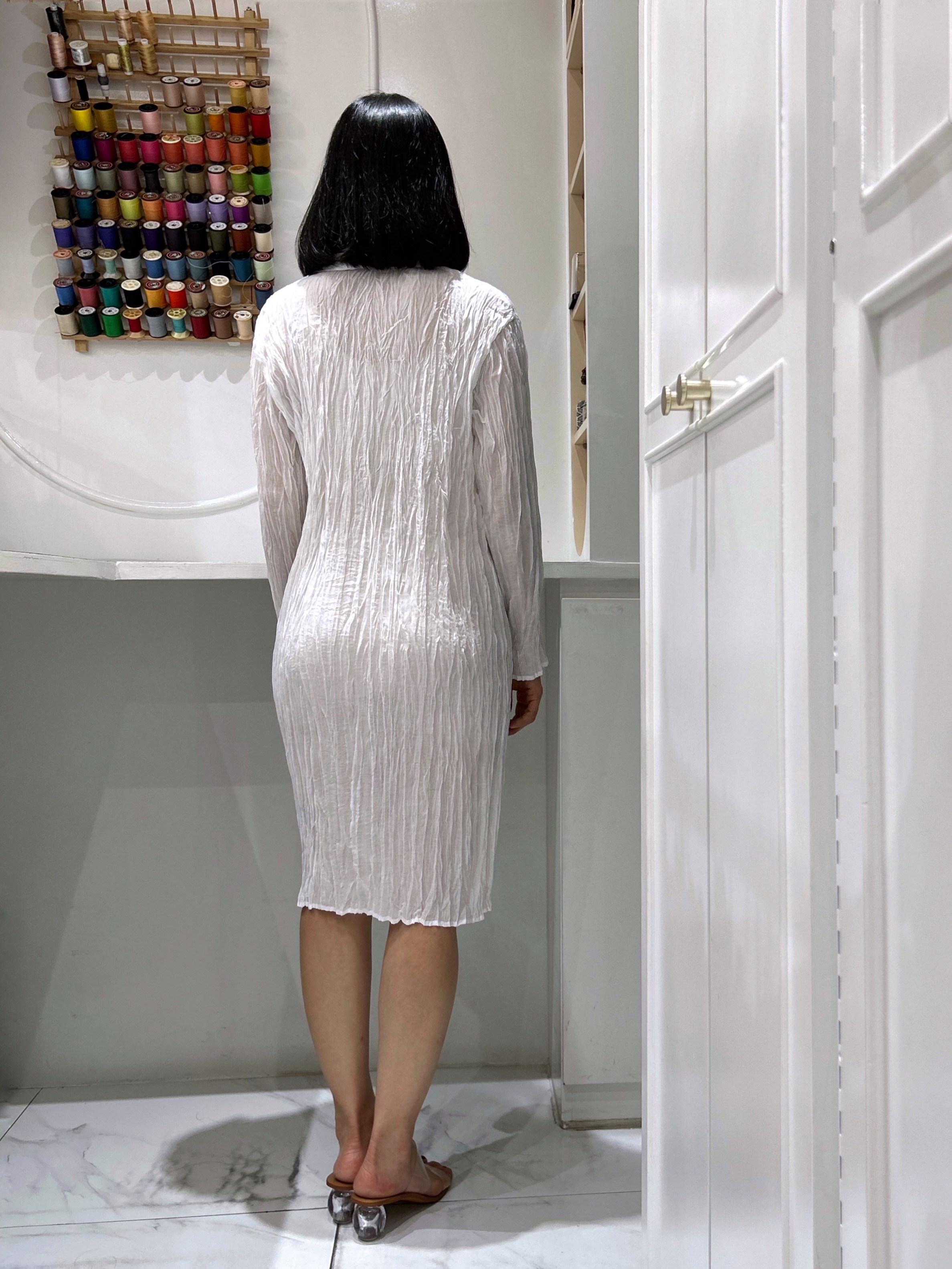 ปรับราคาลง20%!! 2MUAY รุ่น GJO10364 เสื้ออัดพลีทคุณภาพ LONG SLEEVE SHIRT COLLAR CRINKLE PLEATED TOP 4 สี FREE SIZE