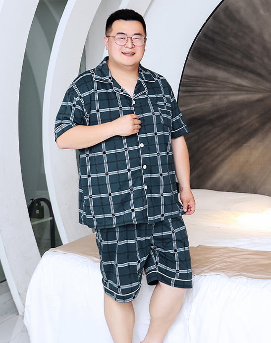 ชุดนอนผู้ชายอ้วน ชุดนอนผู้ชายไซส์ใหญ่ ผ้าคอตลายสก๊อต