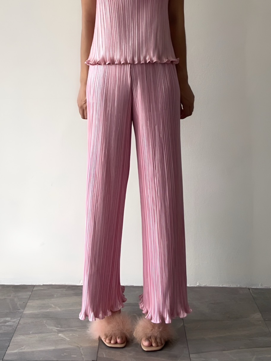 ปรับราคาลง20%!! ยาว 38.5นิ้ว! 2MUAY รุ่น GJO10106-9 กางเกงพลีทคุณภาพ STRAIGHT LEG METALLIC PLEATED PANTS 4สี FREE SIZE