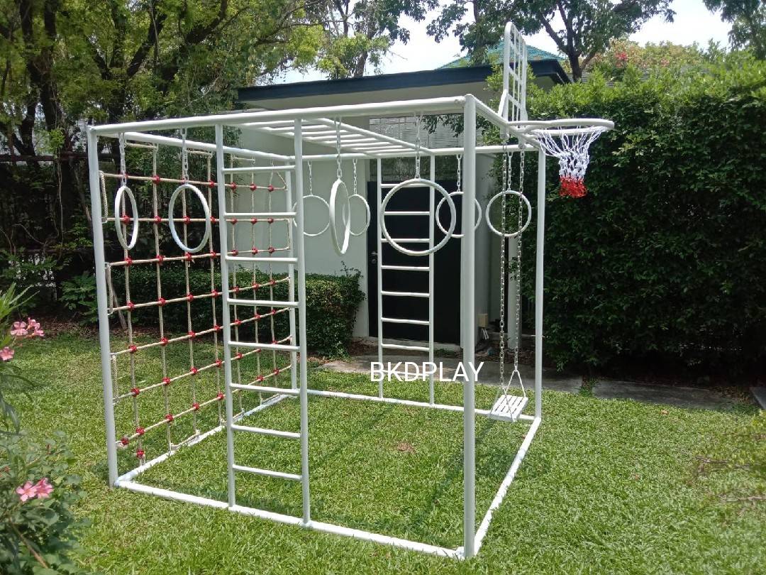 ลูกเต๋าปีนป่าย ชุดรวมปีนป่ายสี่เหลี่ยมA2 ปีนป่ายเชือก พร้อมบาร์โหน บาร์ไต่ ชิงช้า เครื่องเล่นสนามเหล็ก เครื่องเล่นสนามกลางแจ้ง OutdoorPlayground