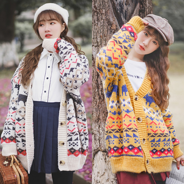 [SALE] CARDIGAN เสื้อคลุมไหมพรมคอวี ผ้าหนานุ่มถักลายวินเทจ-12271