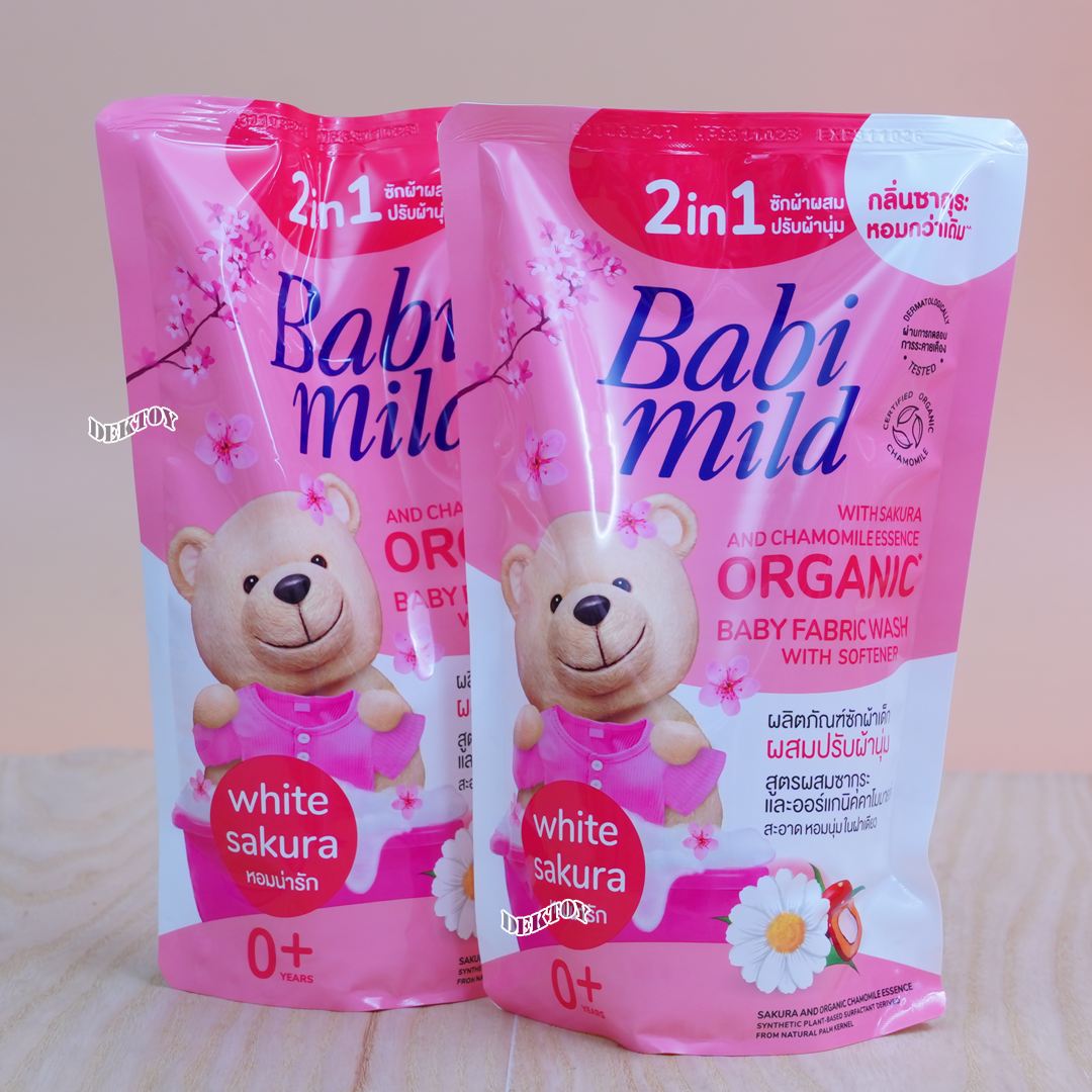 แพค 3 สุดคุ้ม Babimild เบบี้มายด์ น้ำยาซักผ้าเด็กผสมปรับผ้านุ่ม 2อิน1 ขนาด 570 มล. ไวท์ซากุระ ชมพู
