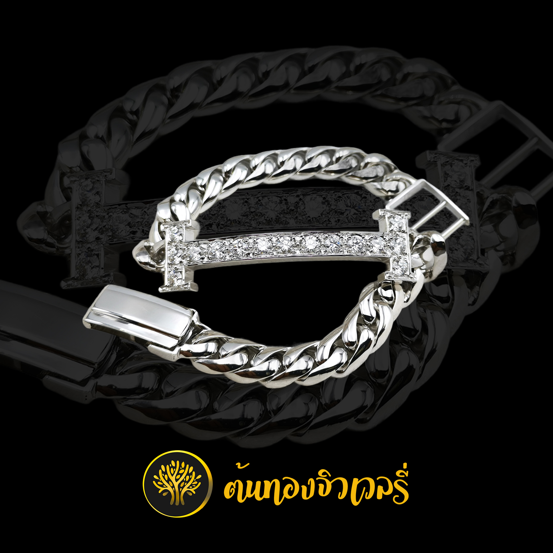 เลสข้อมือ ทองคำขาว ฝังเพชรเต็มๆ