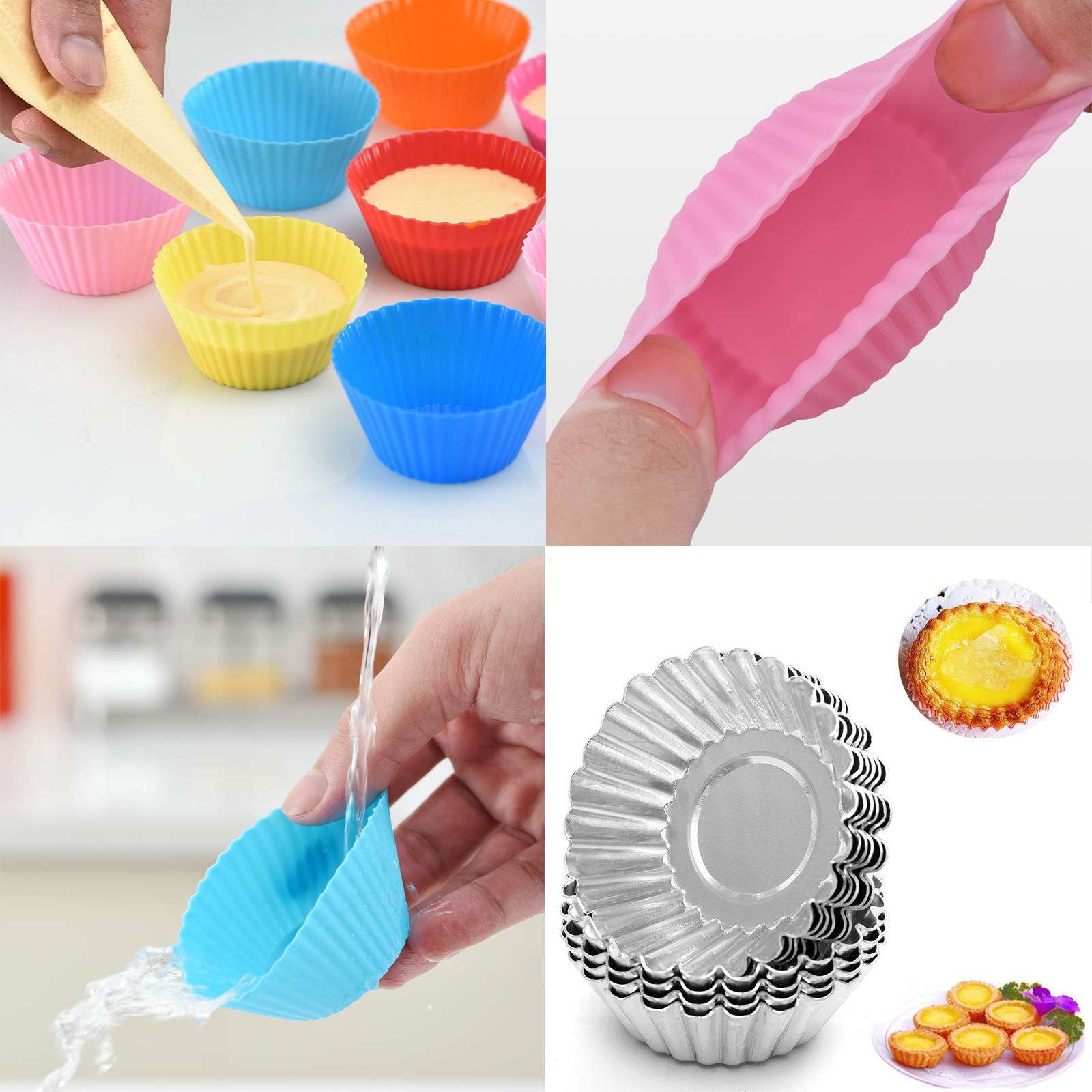 ถ้วยคัพเค้กซิลิโคน ม่วง4ชิ้น/คละสี12ชิ้น มี4ขนาด คละสี เข้าเตาอบได้ ทนความร้อนสูง ปลอดภัย