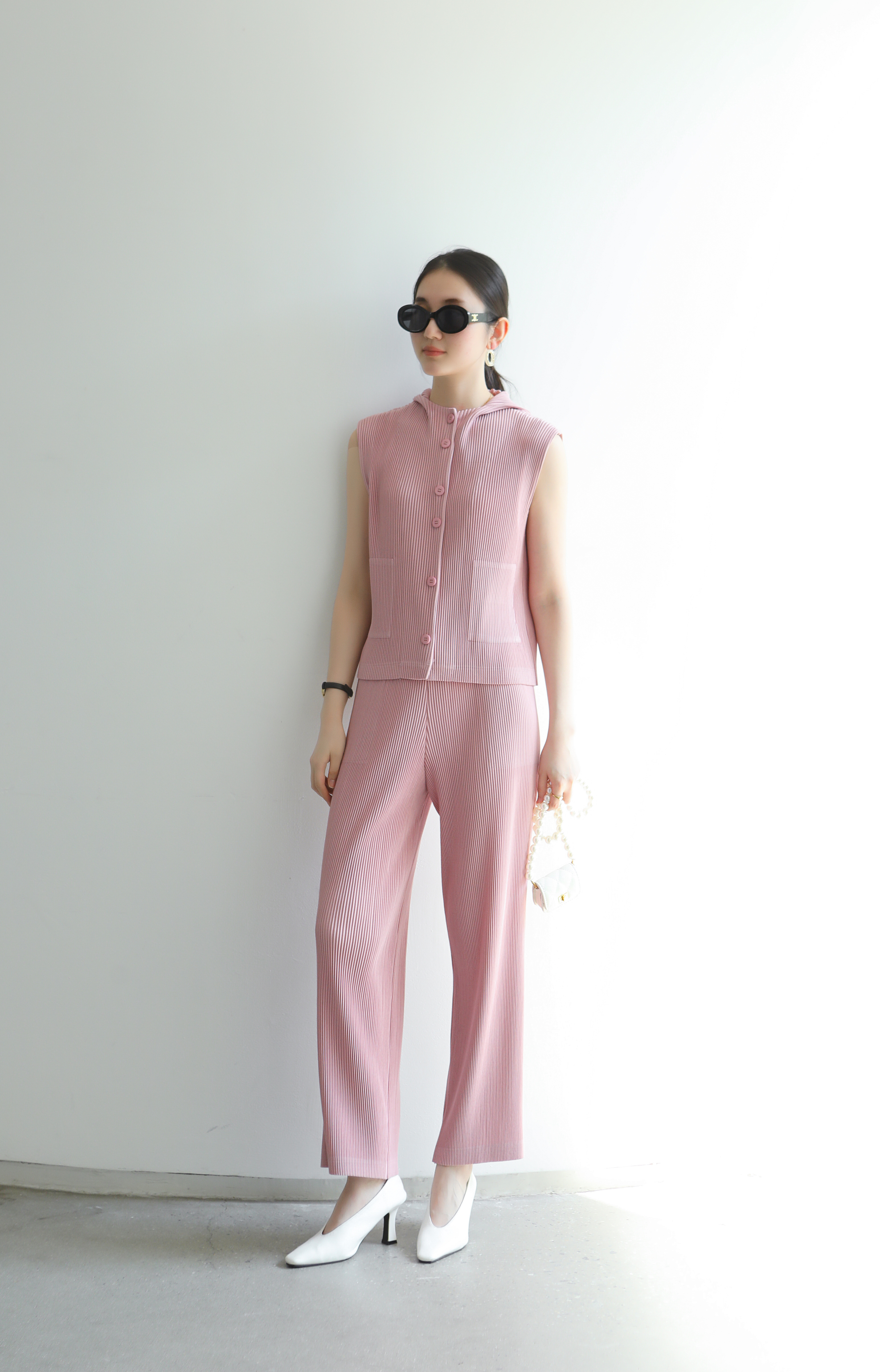 2MUAY รุ่น GJO5103-9 / GJO5151-9 เซ็ตพลีทคุณภาพ THICK SLEEVELESS HOODED TOP WITH PANT PLEATED SET 8สี FREE SIZE