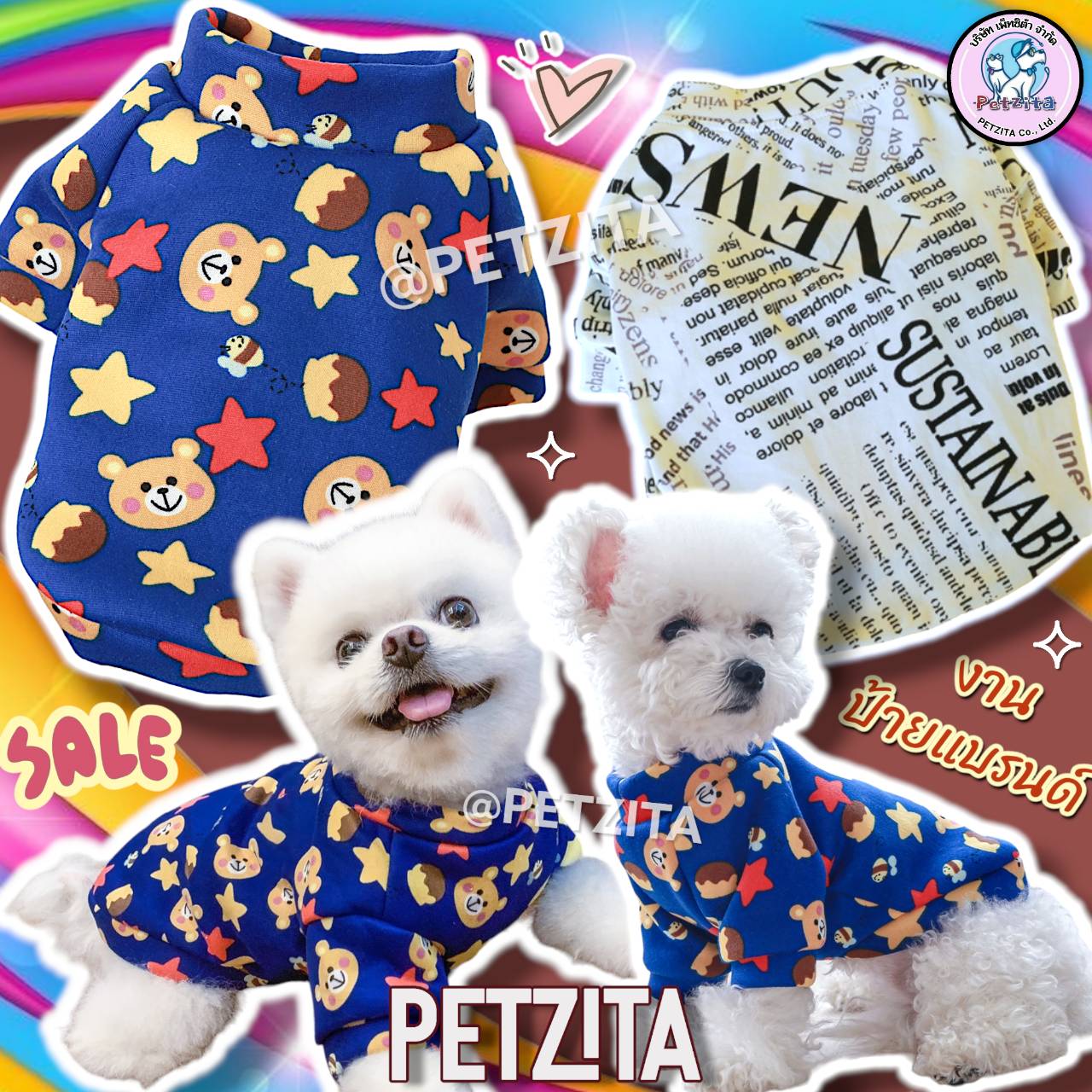 🇹🇭พร้อมส่ง🇹🇭 🔵🩷🐻 เสื้อแฟชั่นลายน่ารัก งานป้ายแบรนด์ for pet สัตว์เลี้ยง เสื้อสุนัข หมา แมว