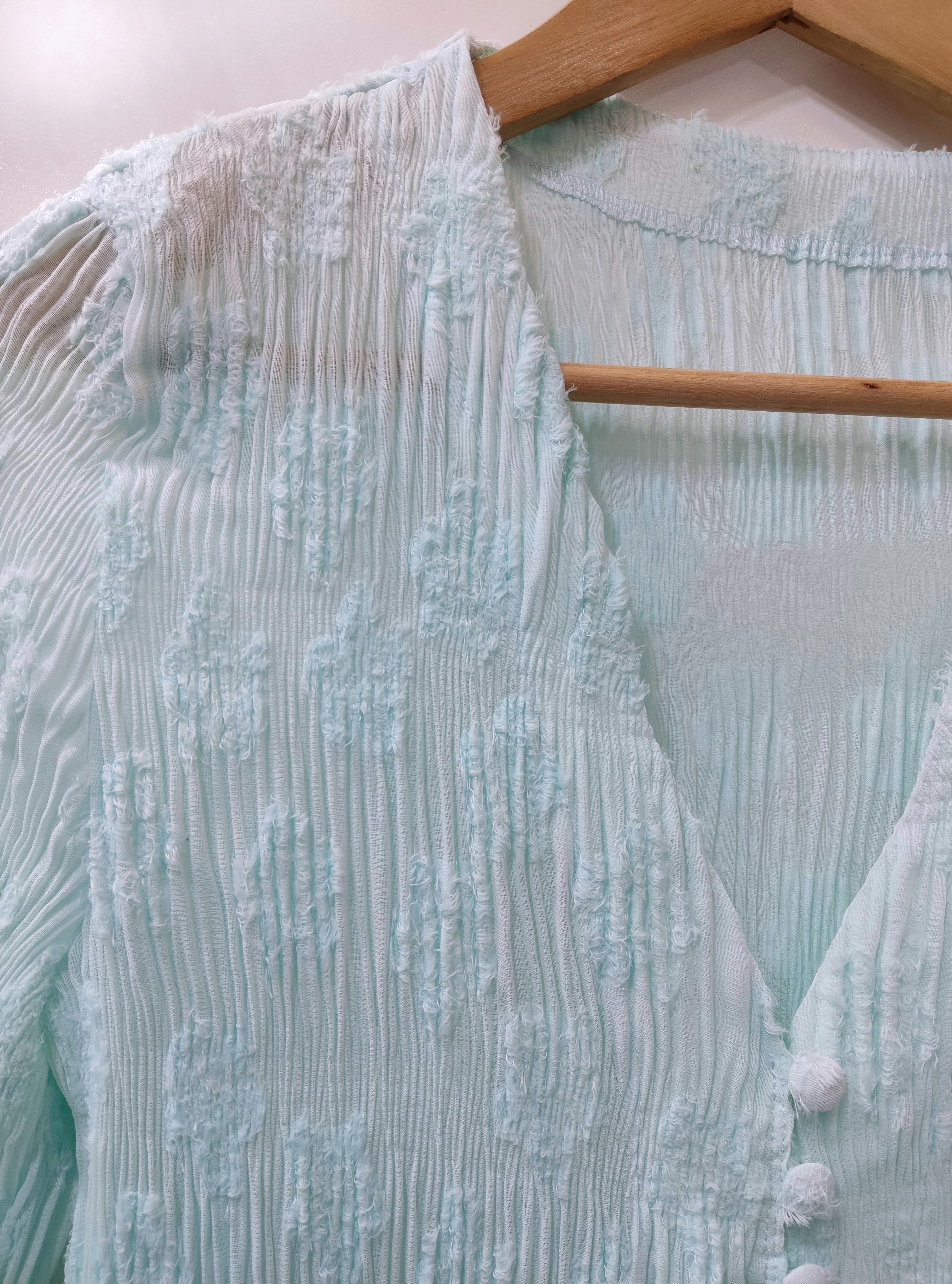 ปรับราคาลง20%!! 2MUAY รุ่น GJO2025 เสื้ออัดพลีทคุณภาพ V NECK BUTTON FRONT CRINKLE PLEATED TOP 6 สี FREE SIZE