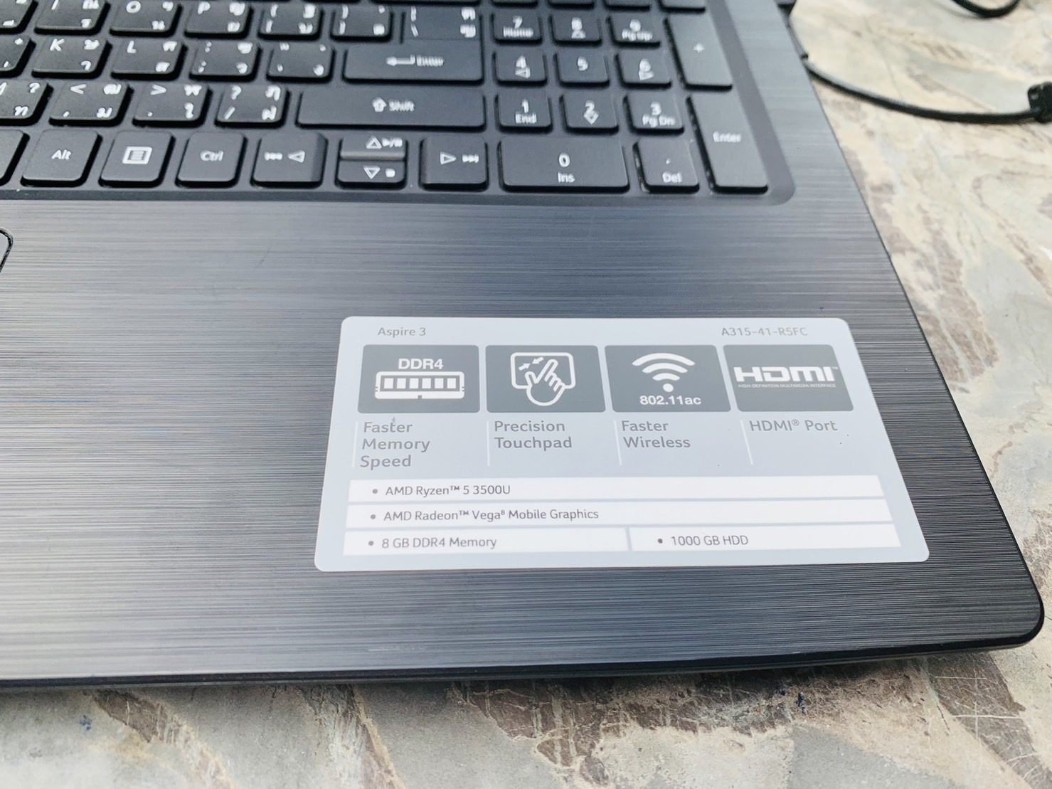 โน้ตบุ๊ค Notebook Acer Aspire3 A315-41-R5FC(Ryzen5 3500U/8GB/1TB)+Adapter คลิกขวามีเสียง กดใช้งานได้ปกติ