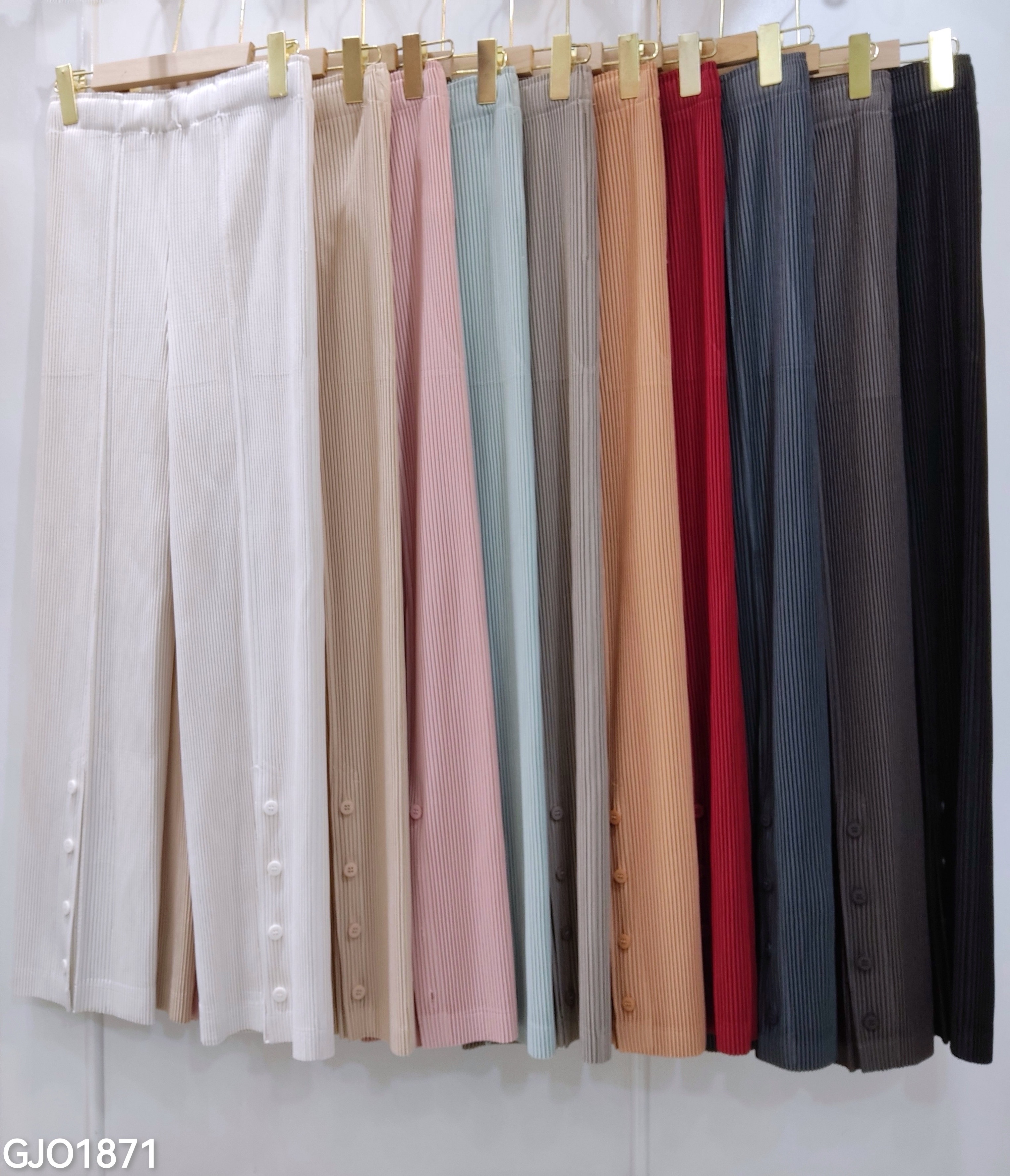 ยาว 38.5 นิ้ว 2MUAY รุ่น GJO1871 กางเกงพลีทคุณภาพ THICK STRAIGHT LEG SPIT FRONT PLEATED PANTS 10สี FREE SIZE