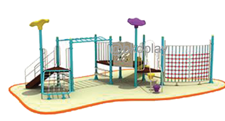 เครื่องเล่นสนามกลางแจ้ง ชุดเครื่องเล่นเด็ก BA-25 มี 1 รางสไลเดอร์ มีบาร์โหน 1 ชุดและปีนป่ายเชือก1ชุด,ครุภัณฑ์สนามเด็กเล่น,งบสพฐ,outdoor Playground,ผลิตในไทย