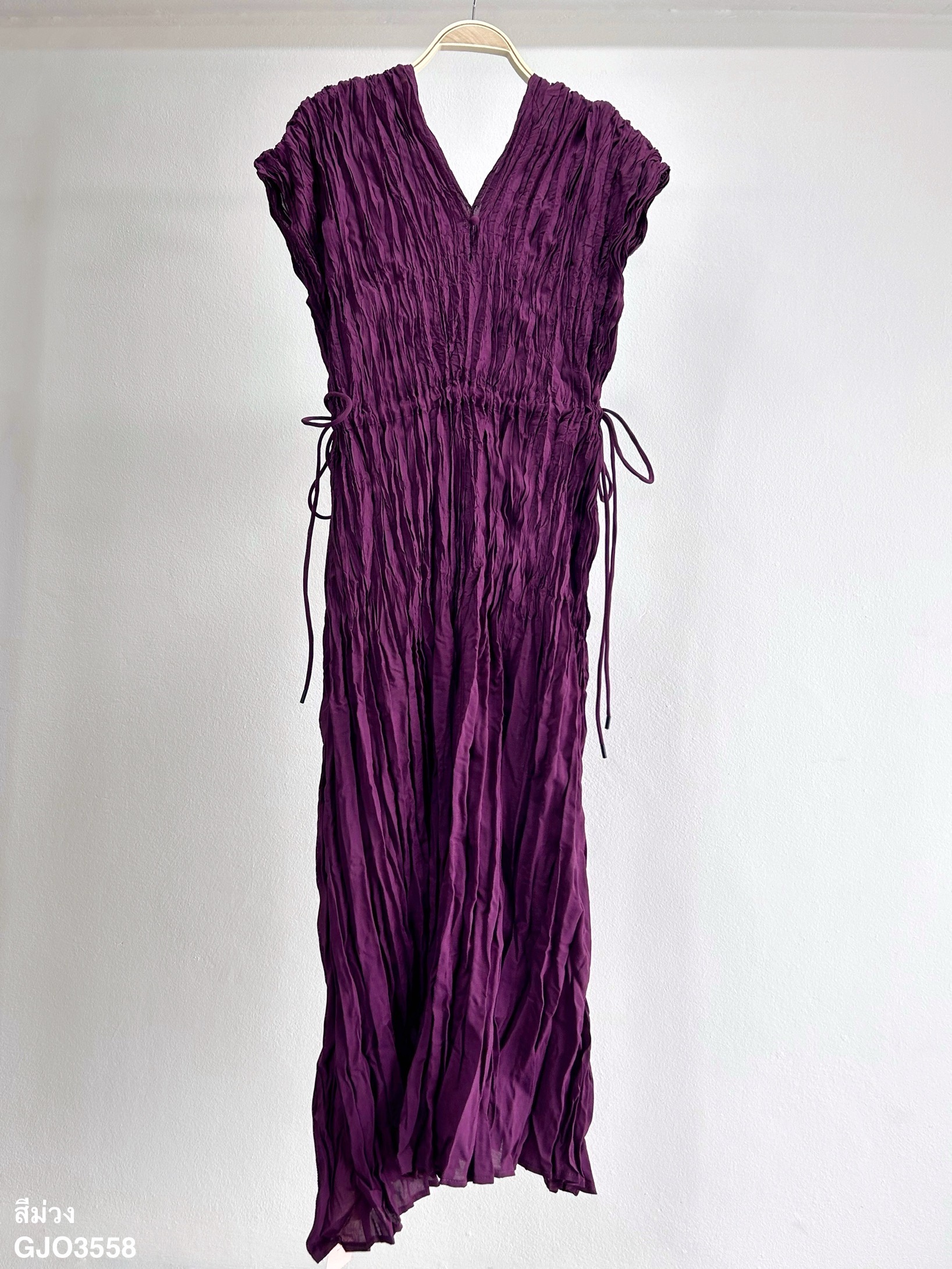 ปรับราคาลง20%!! 2MUAY รุ่น GJO3558 เดรสพลีทคุณภาพ V NECK WAIST TIE PLEATED DRESS 6 สี FREE SIZE
