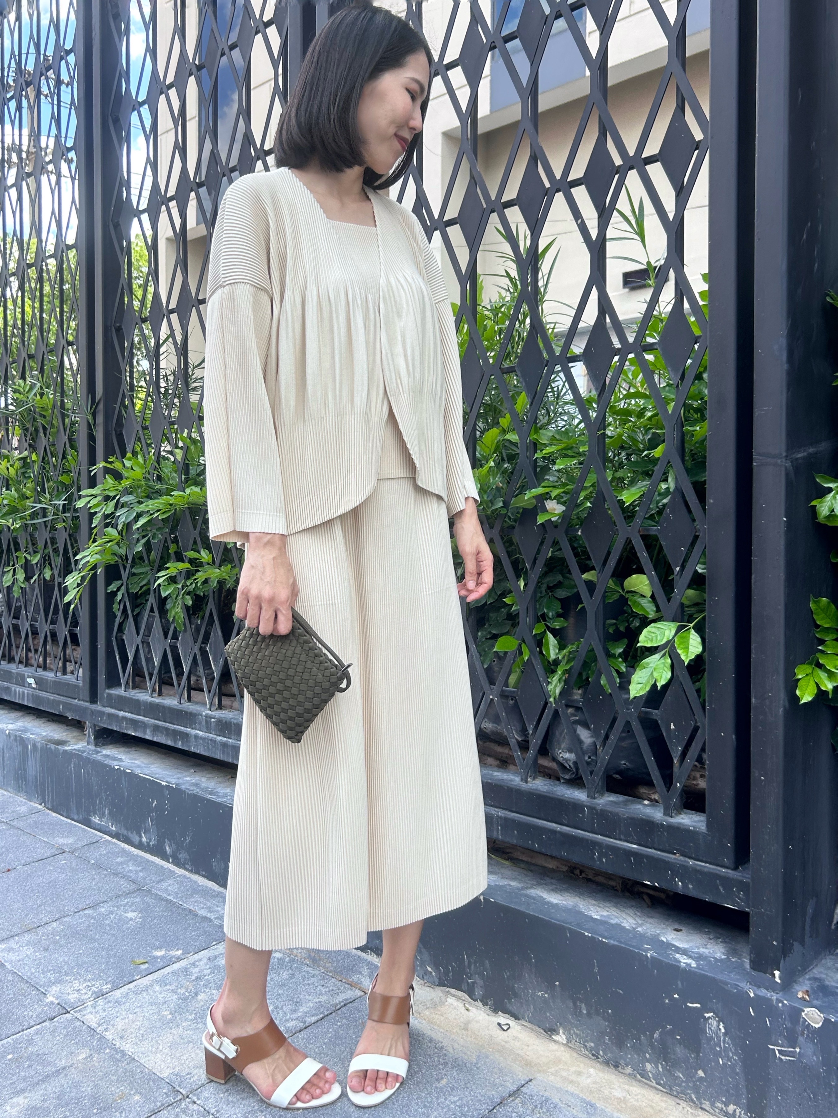 SET 3 ชิ้น 2MUAY รุ่น GJO5161 / GJO5160 / GJO1328 เซ็ตพลีท THICK SQUARE NECK TOP , OPEN FRONT CARDIGAN WITH SKIRT PLEATED SET 12 สี FREE SIZE