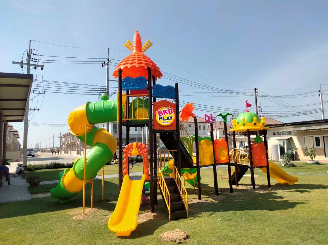 เครื่องเล่นสนามกลางแจ้ง,ชุดมงกุฏกังหันหรรษา สไลเดอร์, กระดานลื่น, สนามเด็กเล่น สวนสนุกเด็ก งบสพฐ ประชารัฐ, ราคาโรงงาน