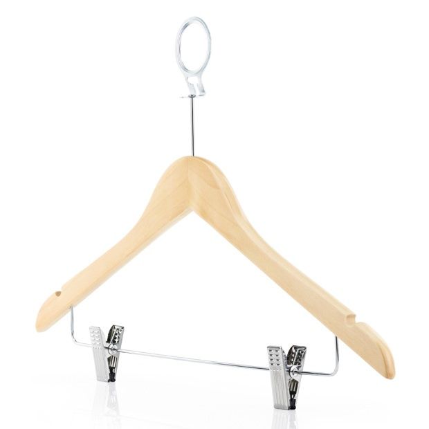 ไม้แขวนเสื้อแบบห่วงมีตัวหนีบ สีบีช / สีเชอรี่ / สีโอ๊ค (Security hook wooden hanger with clip)