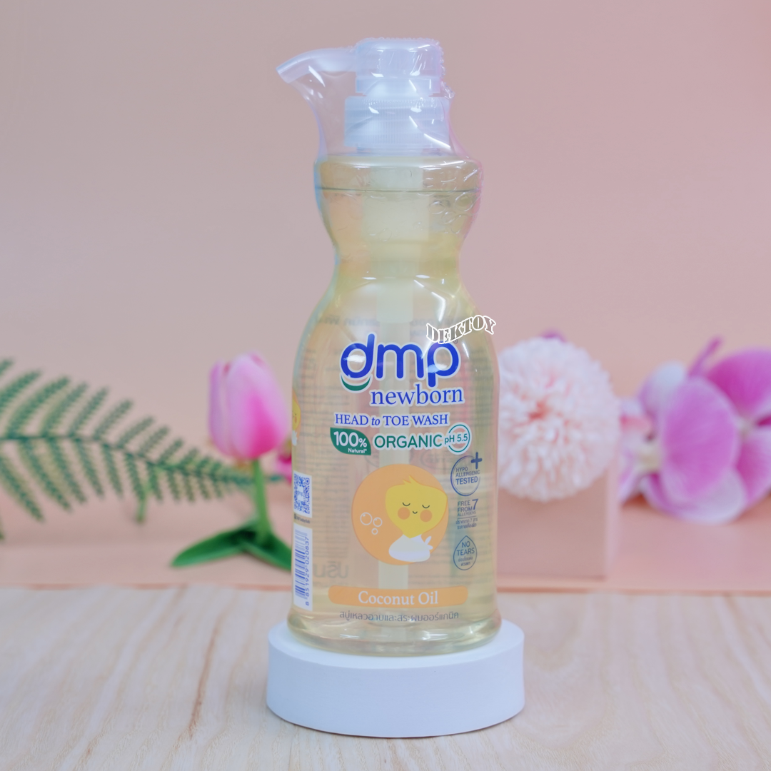 DMP newborn ออร์แกนิค สบู่เหลวอาบน้ำสระผมสำหรับเด็กแรกเกิด 450 มล. Coconut oil เหลือง