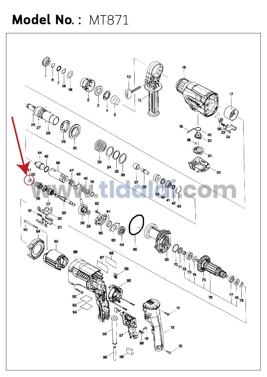 แหวนตัวยู STOP SPRING EXT U-6 (แท้) (257336-0) Makita มากีต้า รุ่น DHR242 #54, M8701, B #51 - Maktec รุ่น MT871 (257336-0) (อะไหล่แท้100%)