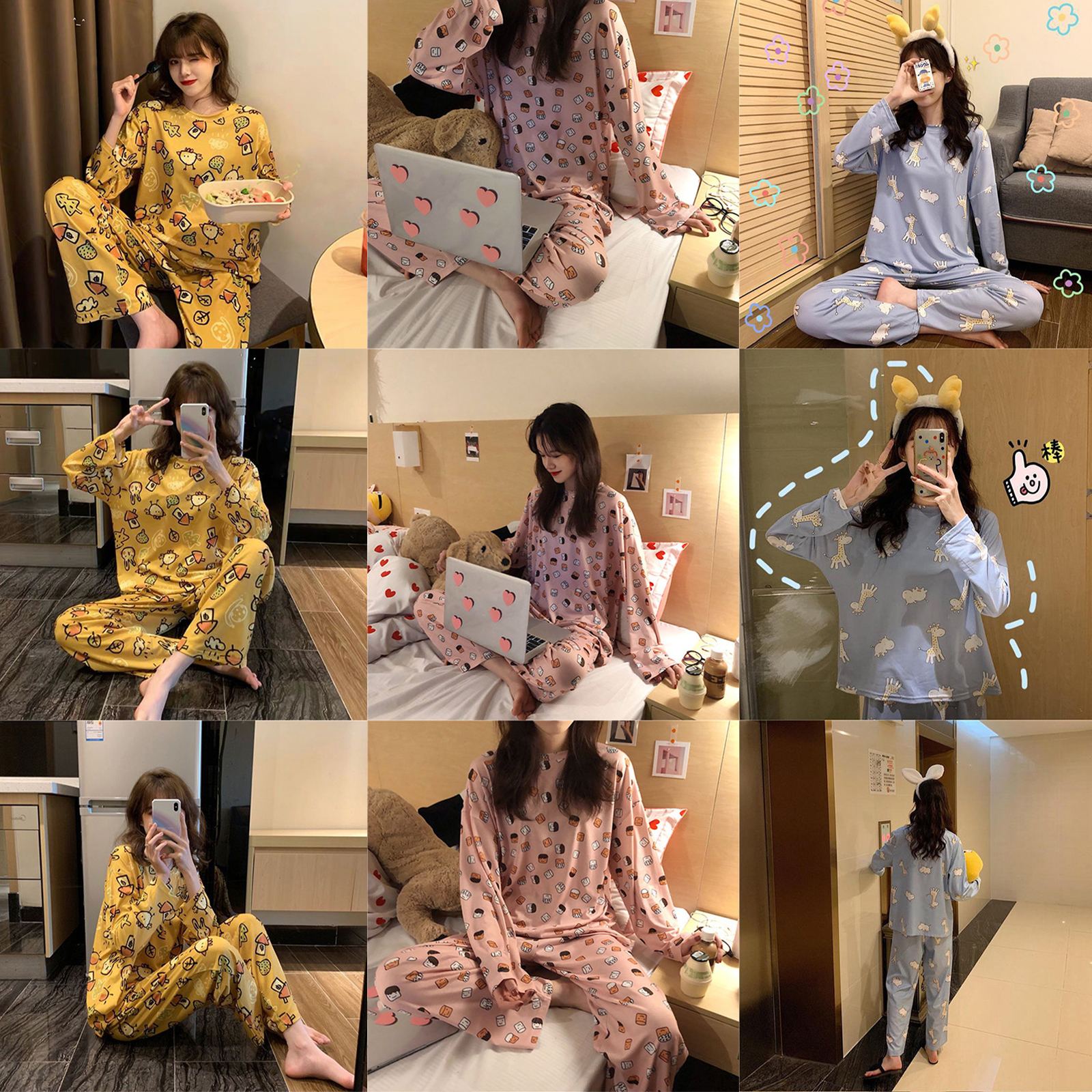 🔥Sale ลดราคา🔥 ชุดนอนผู้หญิง Set-05 เสื้อแขนยาว+กางเกงขายาว โพลีเอสเตอร์ ใส่สบาย ผ้านุ่ม ไม่บางมาก *ต้องสั่งเผื่อไซส์*