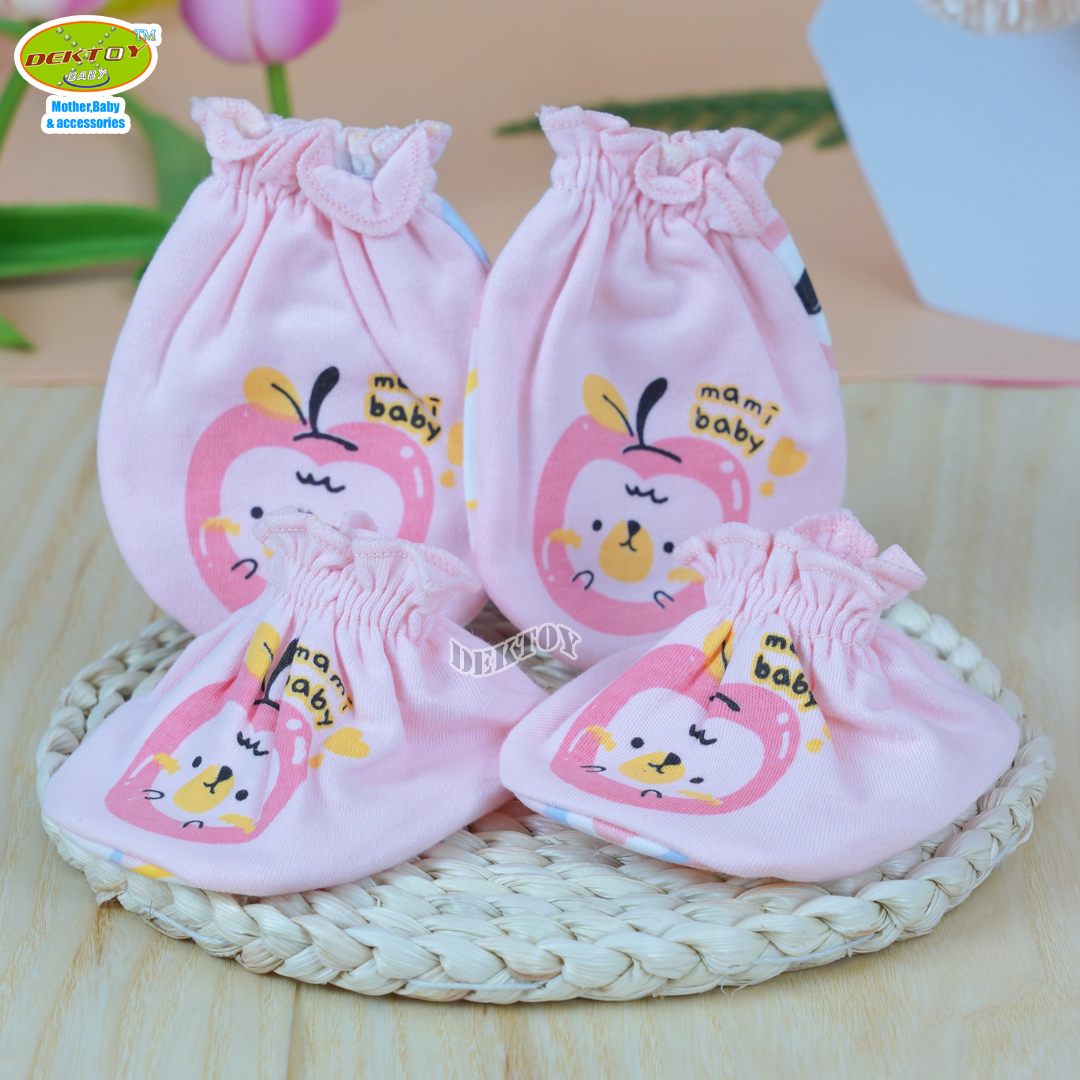 Mami baby ถุงมือ+ถุงเท้า เด็กแรกเกิด 1 คู่ สีพื้นพิมพ์ลาย
