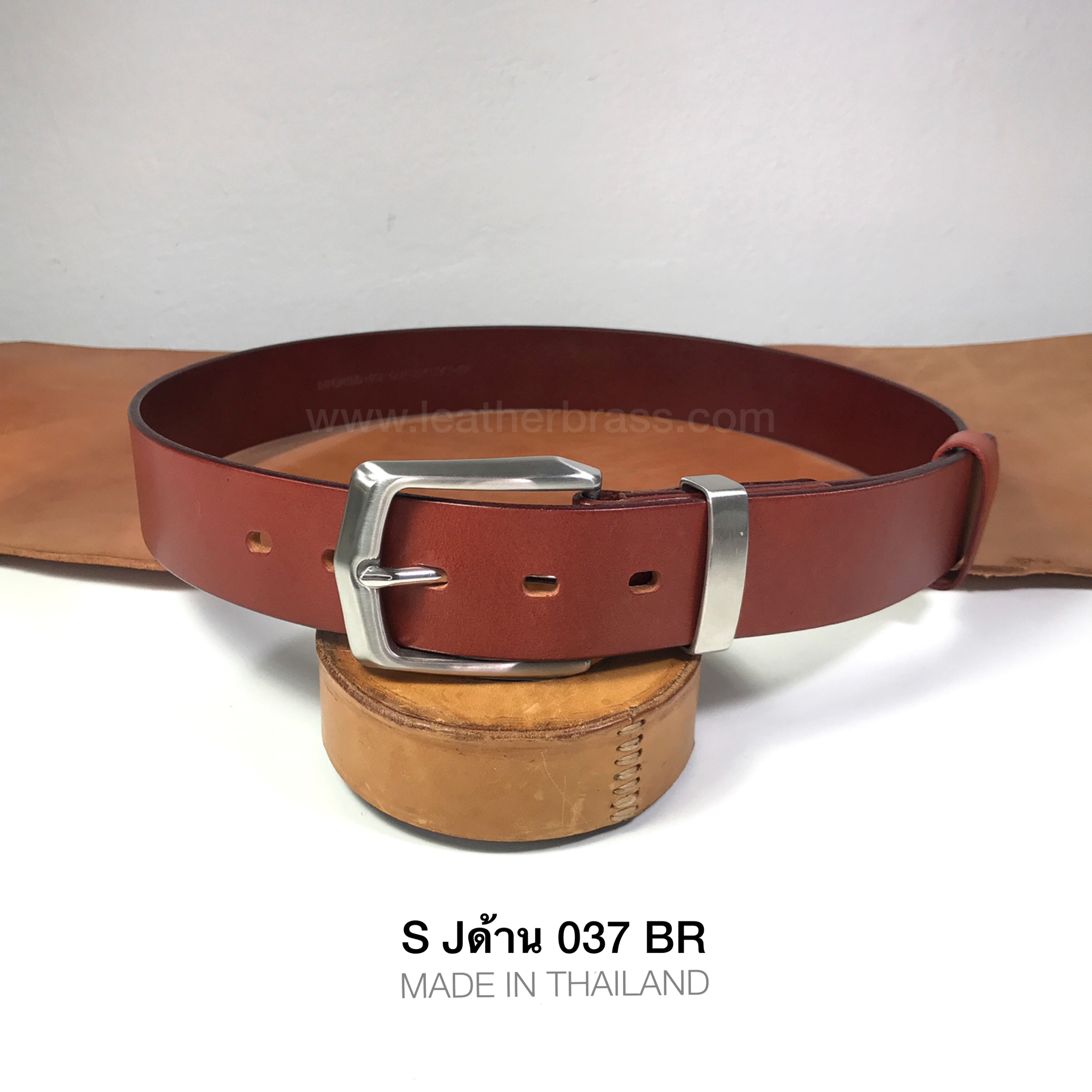 SJด้าน037 เข็มขัดหนังฟอกฟาดประกอบหัวเข็มขัดสเตนเลสแท้ ชนิดเงา หมุดสเตนเลสแท้ +หูเข็มขัดสเตนเลส ขนาด38มิล leatherbrass**ราคาต่อเส้น**