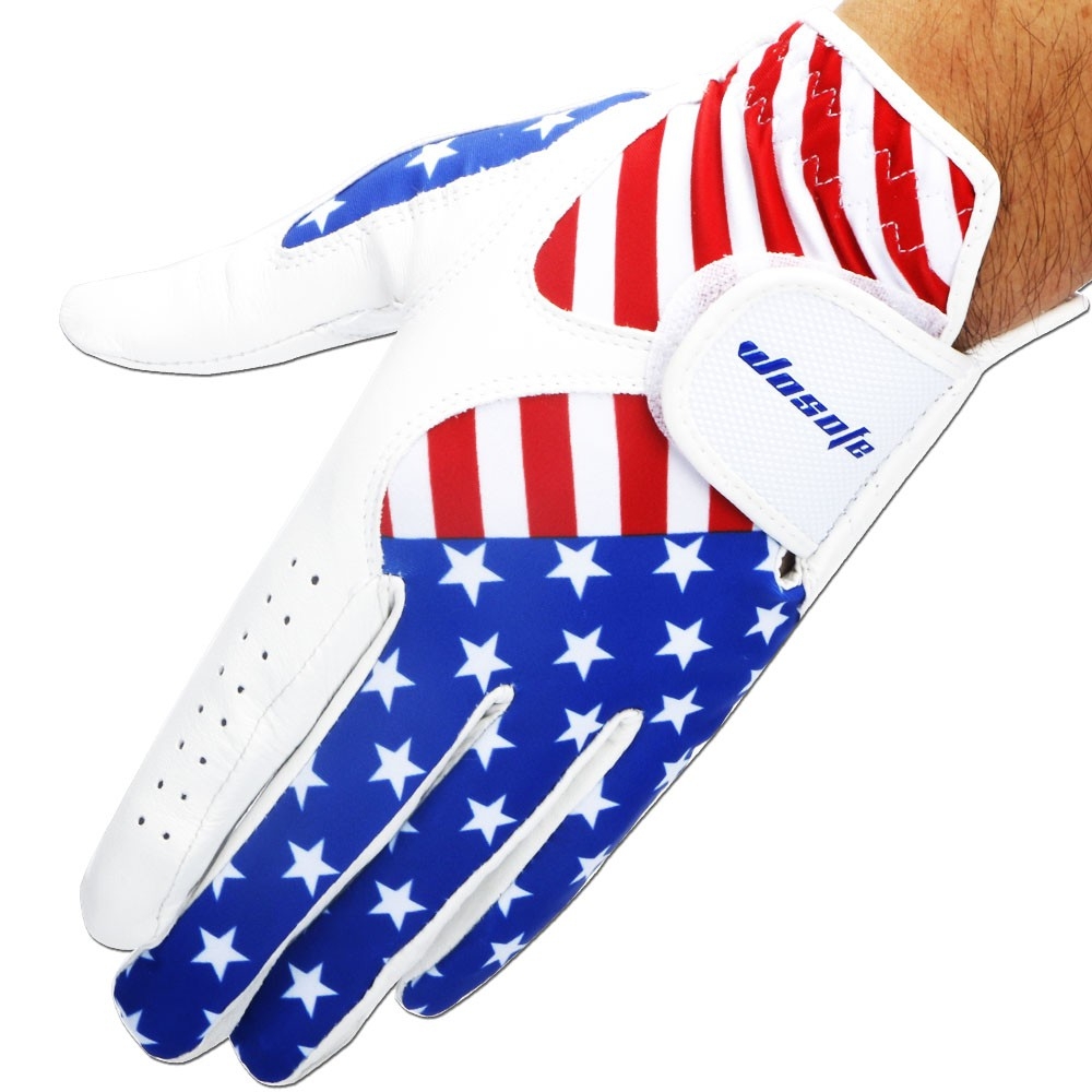 WOSOFE Men Left Golf Gloves USA Flag Model 8th ถุงมือกอล์ฟผู้ชาย หนังแกะสุดนุ่ม ระบายอากาศได้ดี ไม่อับชื้น ลายธงชาติ ข้างซ้าย (1pcs.)