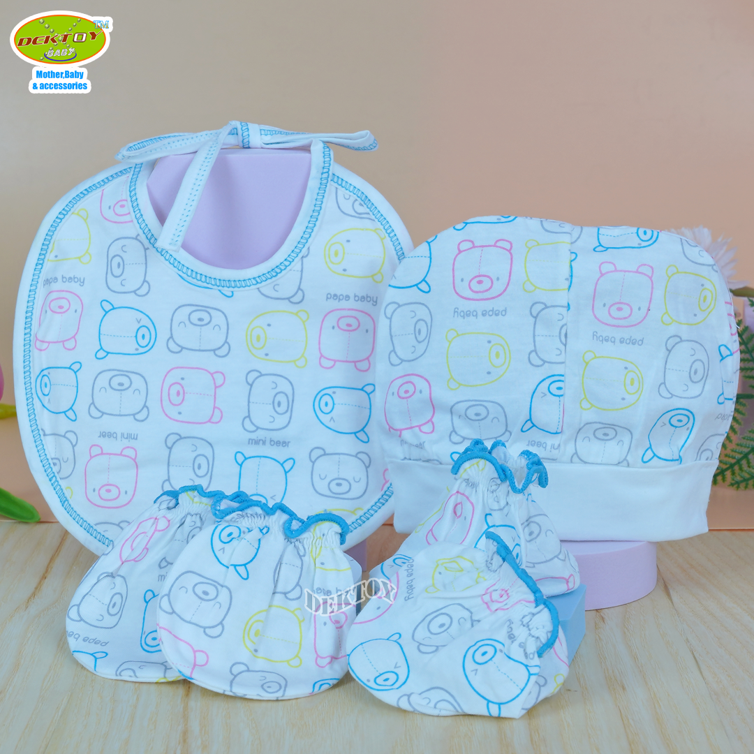 Papa ปาป้าเซ็ท4ชิ้น ถุงมือ+ถุงเท้า+หมวก+ผ้ากันเปื้อน เด็กแรกเกิด โทนเด็กชาย