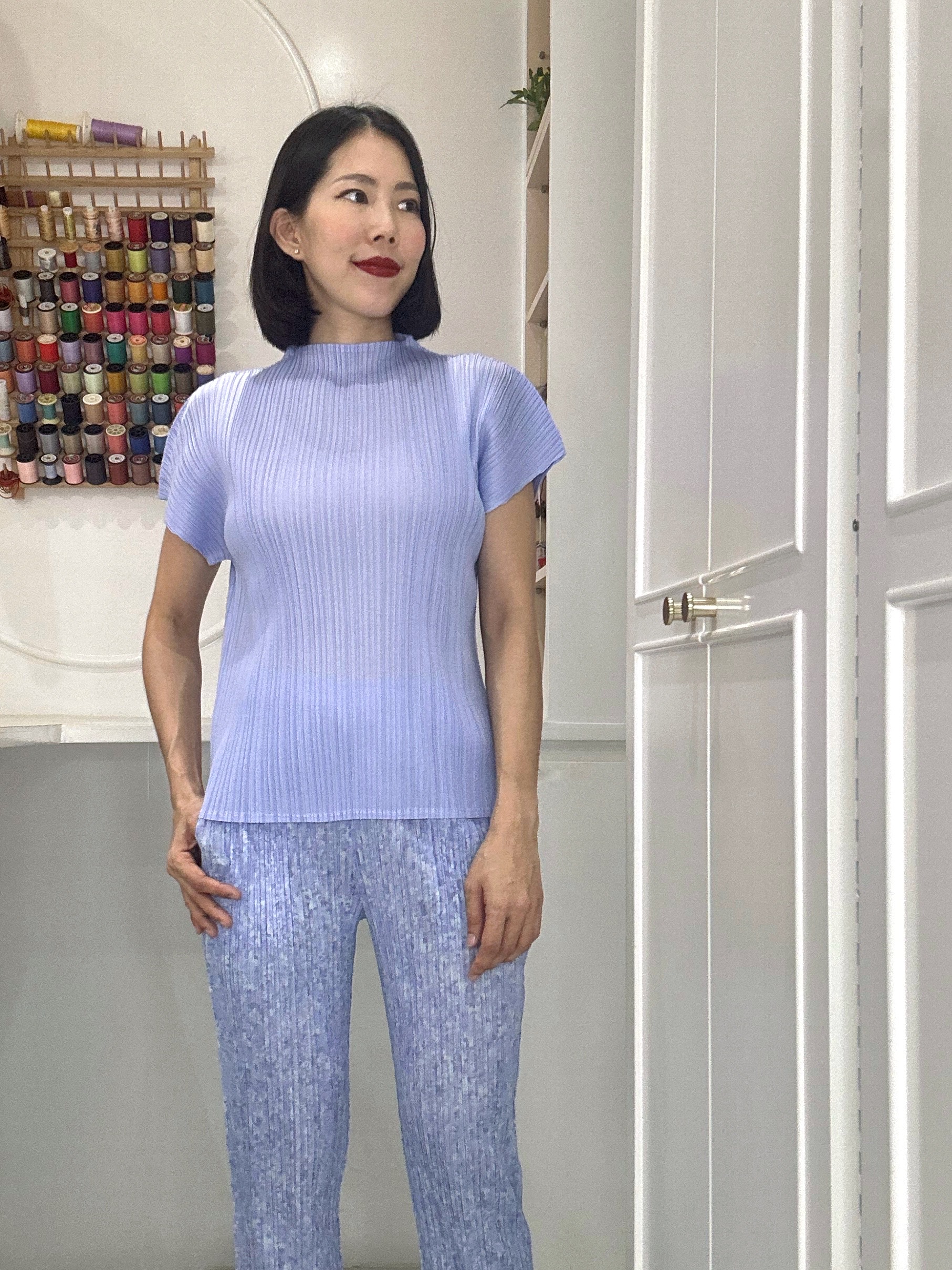 2MUAY รุ่น GJO1616 เสื้อพลีทคุณภาพ HIGH NECK SHORT SLEEVE PLEATED TOP 15 สี FREE SIZE