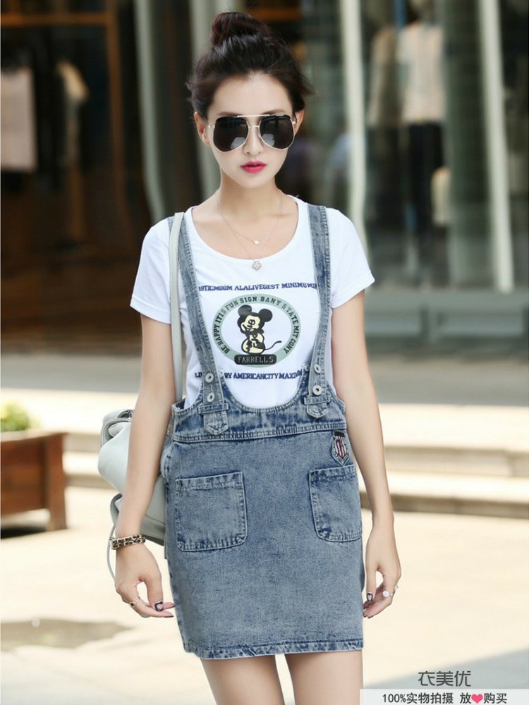 ชุดเดรสยีนส์ กระโปรงสั้นเกาหลี แฟชั่นมาใหม่ สียีนส์ งานตามแบบ