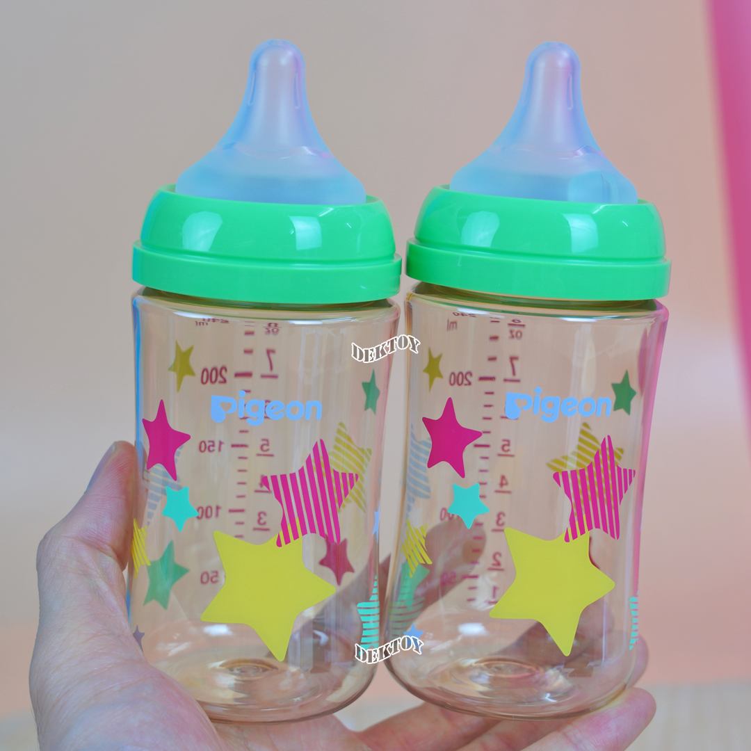 Pigeon พีเจ้น ขวดนมพีเจ้นสีชา PPSU 8 ออนซ์ 240 มล. คอกว้าง แพ็ค2ขวด ลายดาว