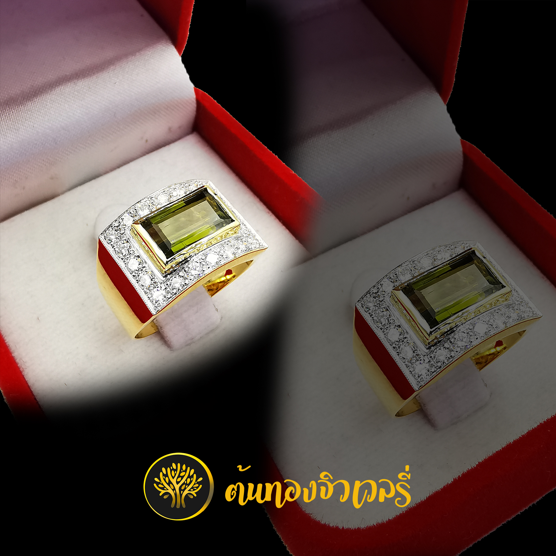 แหวนชายพลอยเขียวส่อง ทรง4เหลี่ยม เพชรล้อม ไว้ใจร้านเราเรื่อง ความเนียน ความสวยได้เลยครับ
