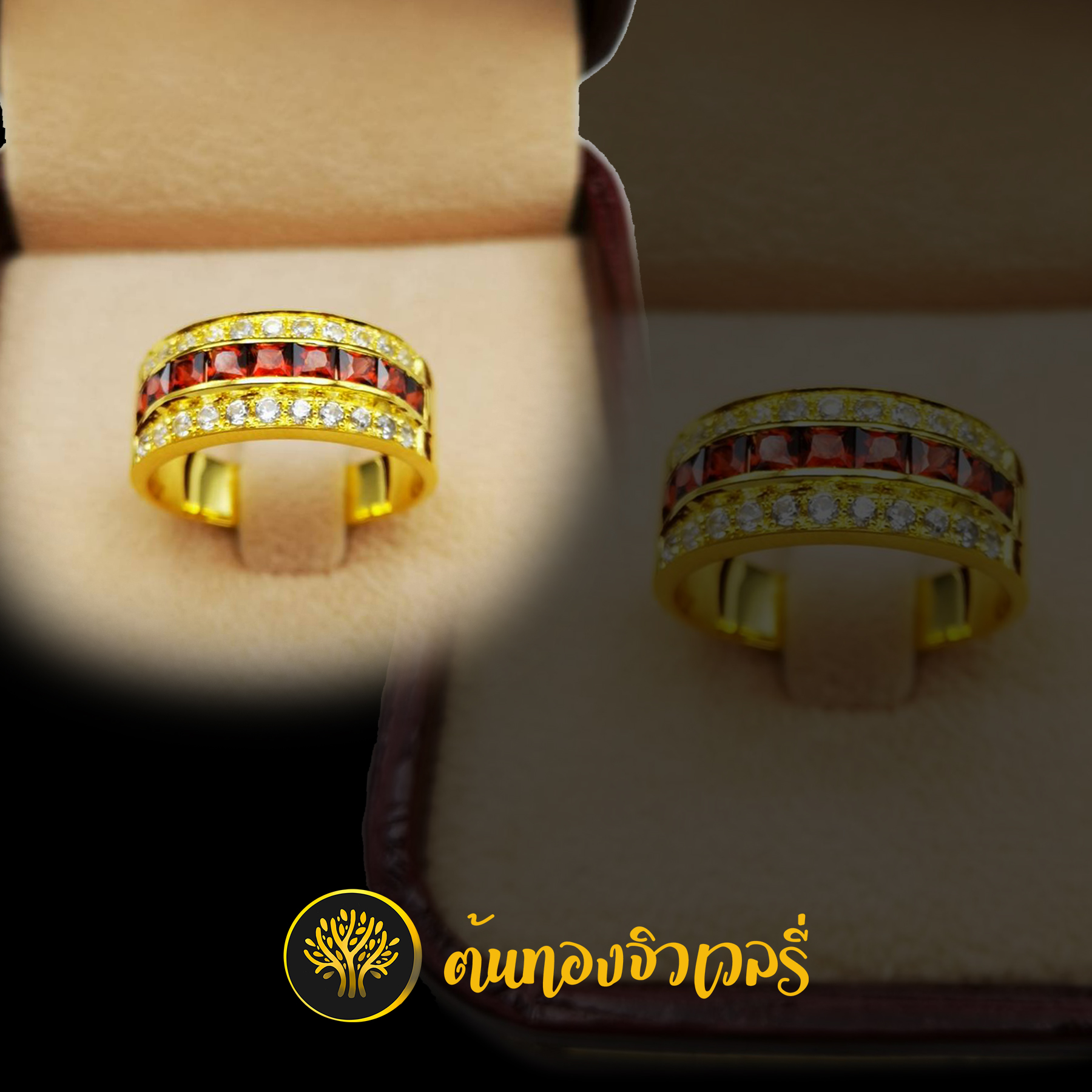 แหวนโกเมนทรง4เหลี่ยมฝังเพชรบนล่าง สวยๆเก๋ๆ โดดเด่นไม่เหมือนใครแน่นอนครับ