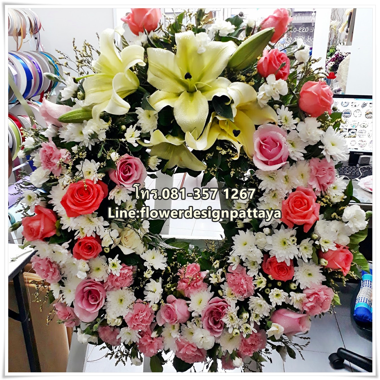FDW1500-03 พวงหรีดดอกไม้สด