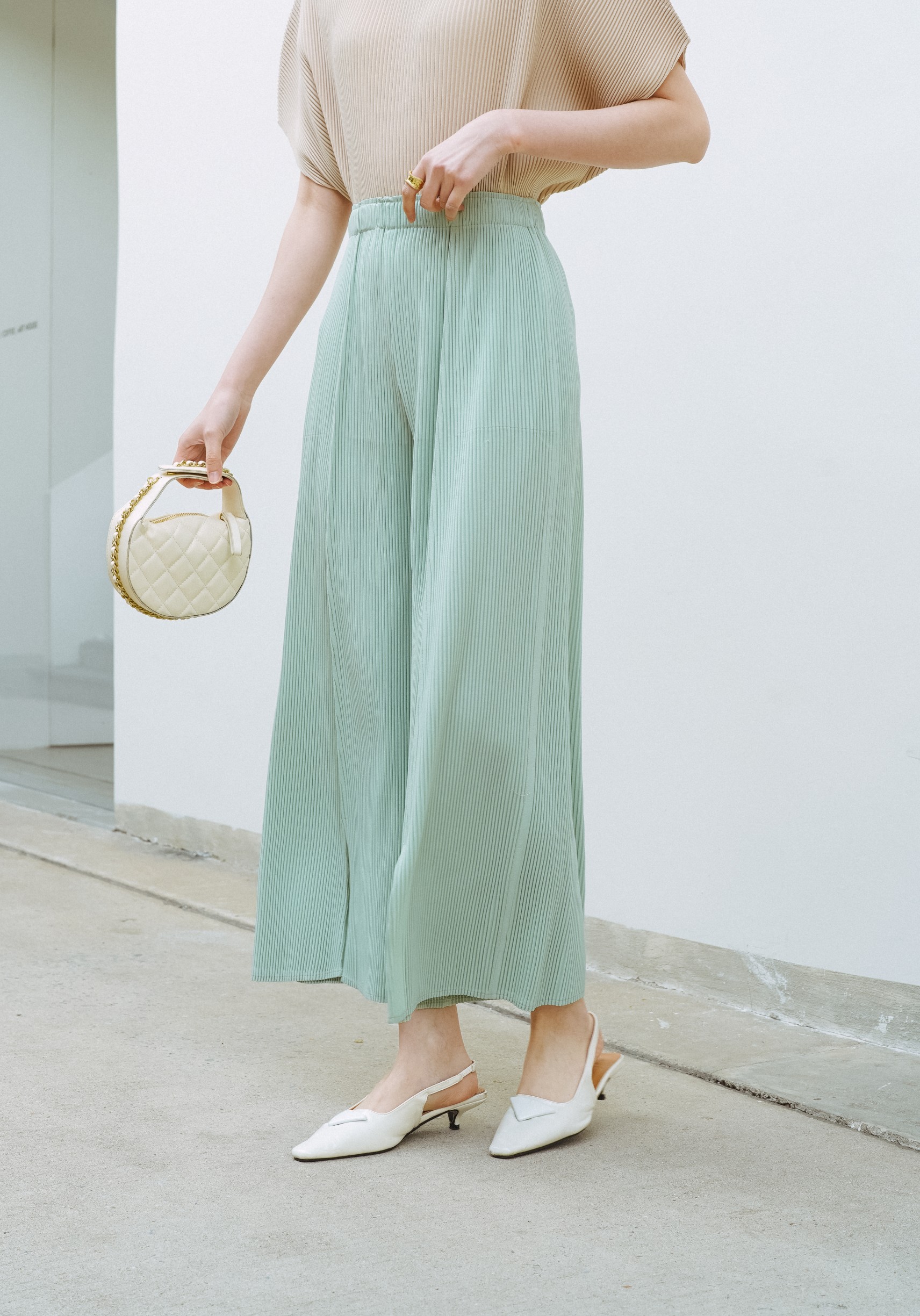 ยาว 37 นิ้ว 2MUAY รุ่น GJO3435 กางเกงพลีทคุณภาพ THICK WIDE LEG SPLIT FRONT PLEATED PANTS 10 สี FREE SIZE