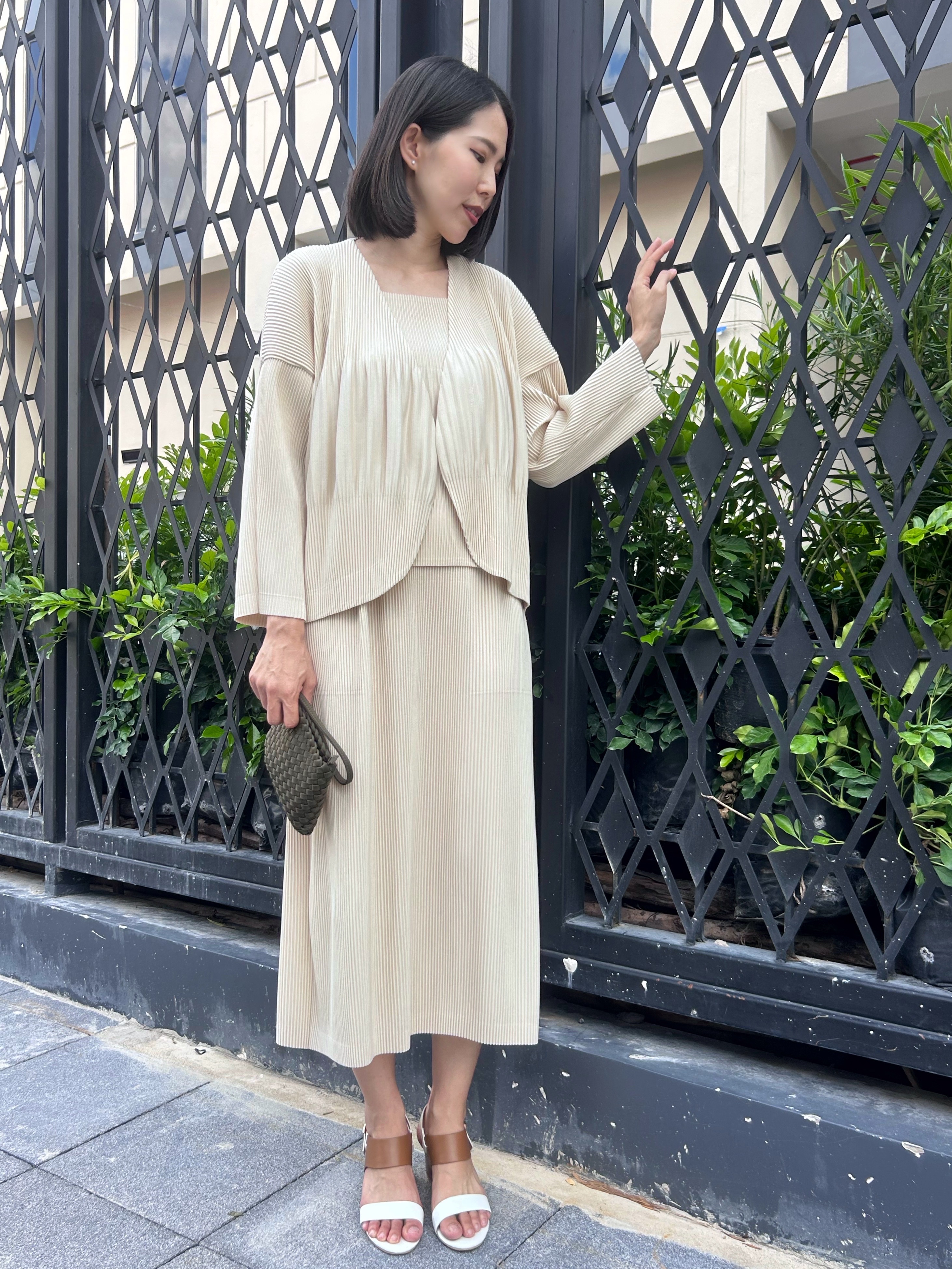 SET 3 ชิ้น 2MUAY รุ่น GJO5161 / GJO5160 / GJO1328 เซ็ตพลีท THICK SQUARE NECK TOP , OPEN FRONT CARDIGAN WITH SKIRT PLEATED SET 12 สี FREE SIZE
