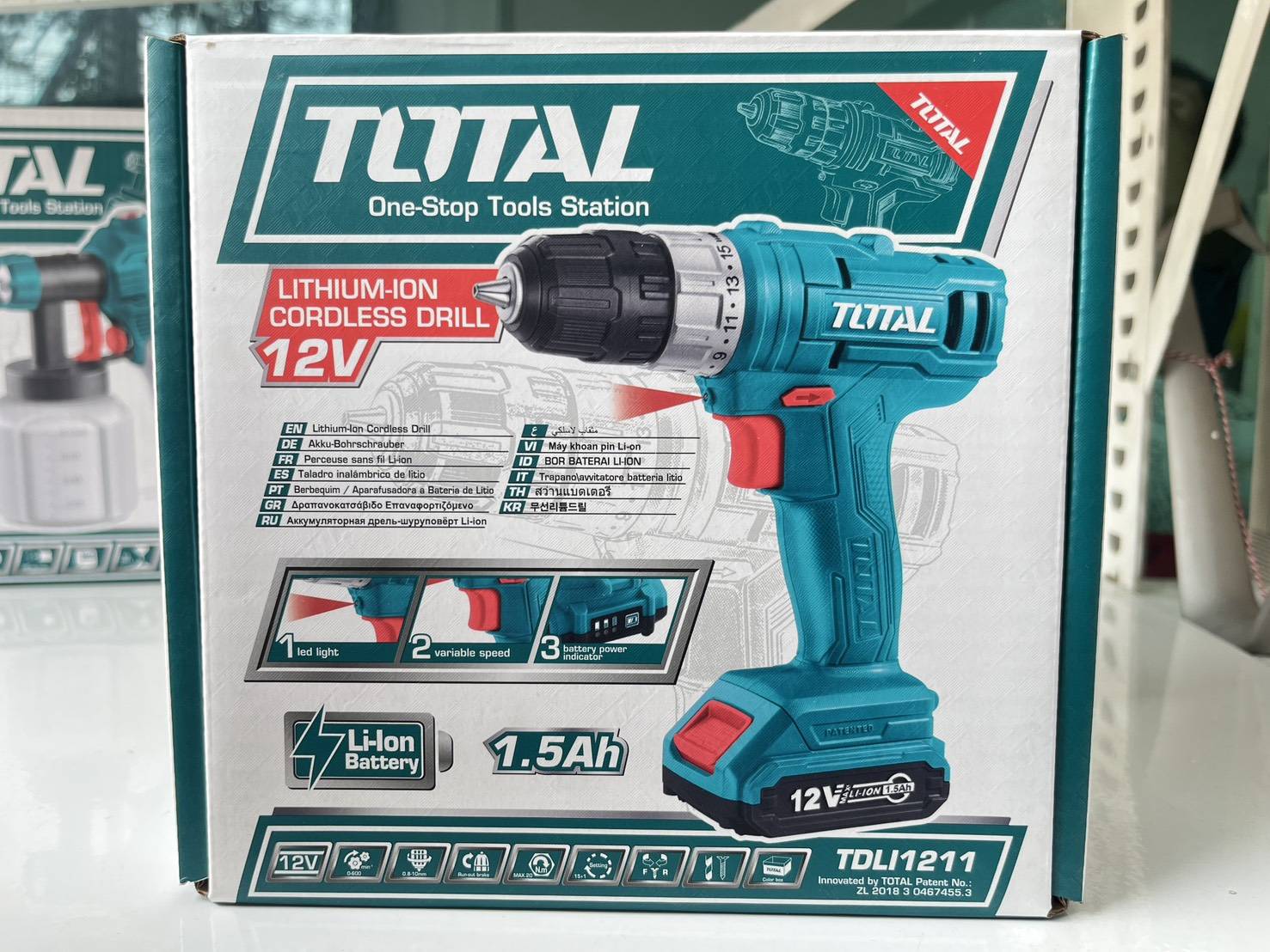 Total ชุดสว่านแบตเตอรี่ไร้สาย 12V 1.5Ah ขนาด 10 มม รุ่น TDLI1211