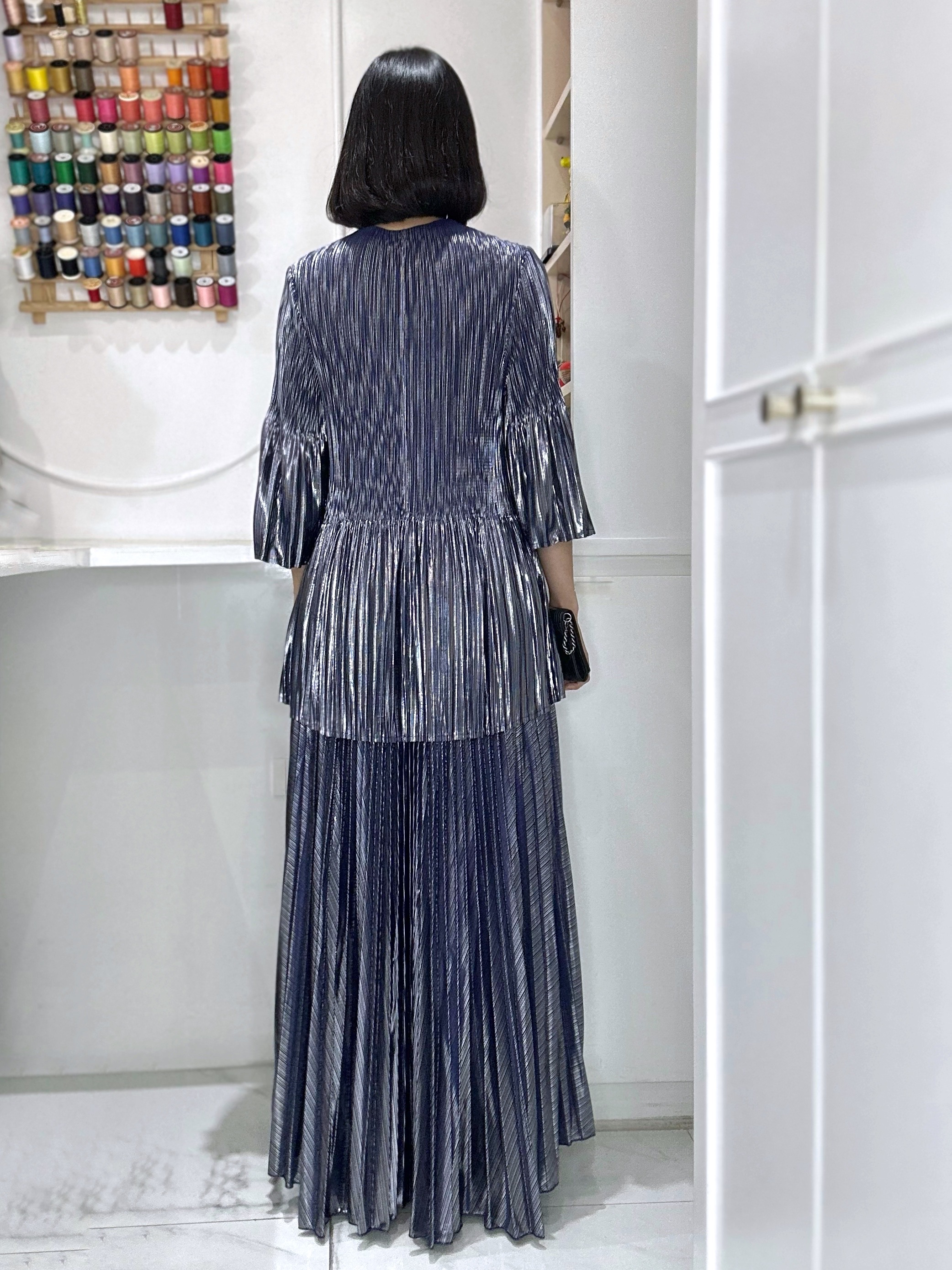 ปรับราคาลง30%!! 2MUAY รุ่น GA91028 เดรสพลีทคุณภาพ METALLIC FLARE PLEATED DRESS 5 สี FREE SIZE