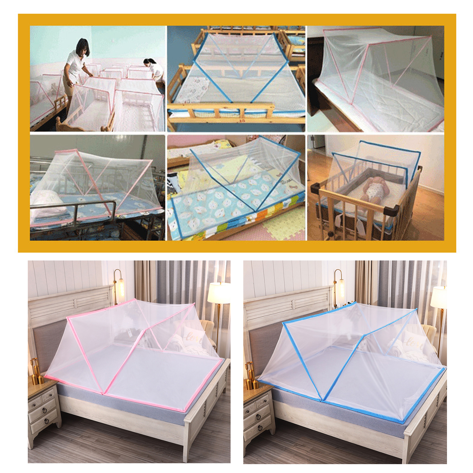 🔥Sale ลดราคา🔥 มุ้ง3ส่วน มี 2 สี 6 ขนาด พับได้เก็บได้ ตาข่ายรังผึ้ง ทนทาน แข็งแรงกว่า